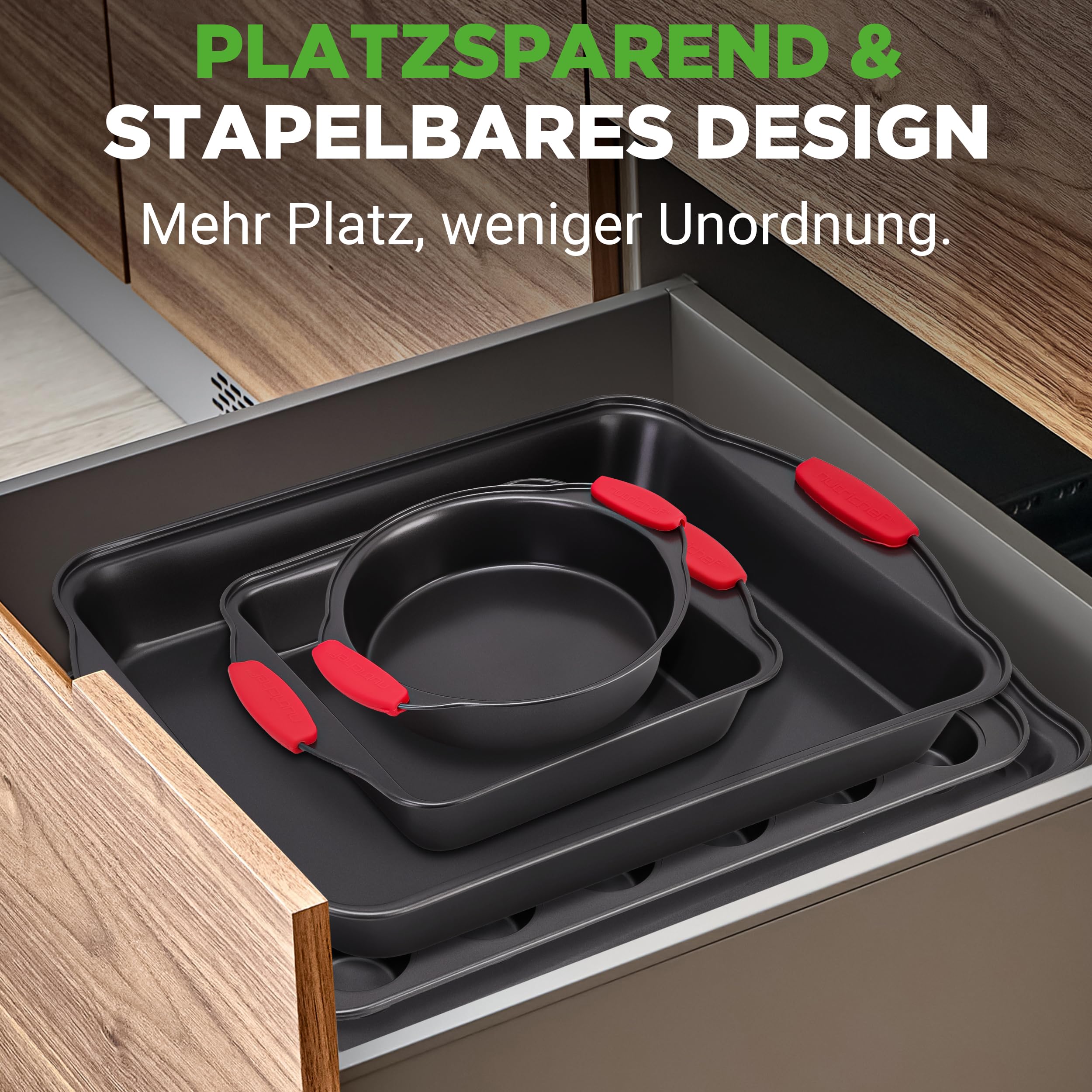 NutriChef 10-teiliges Backset aus Karbonstahl – Muffinform, Backblech, Brotbackform und rundes Pizzablech