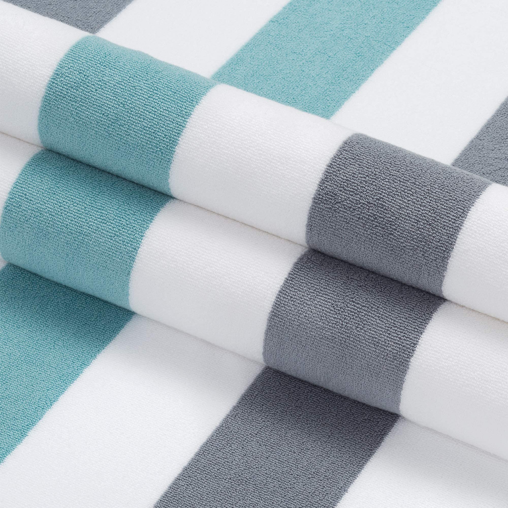 Laguna Beach Textile Co. - Toalla de Playa a Rayas Cabana, de Gran tamaño, Felpa de algodón de 630 g/m², Gris Piedra y Verde Cristal Marino