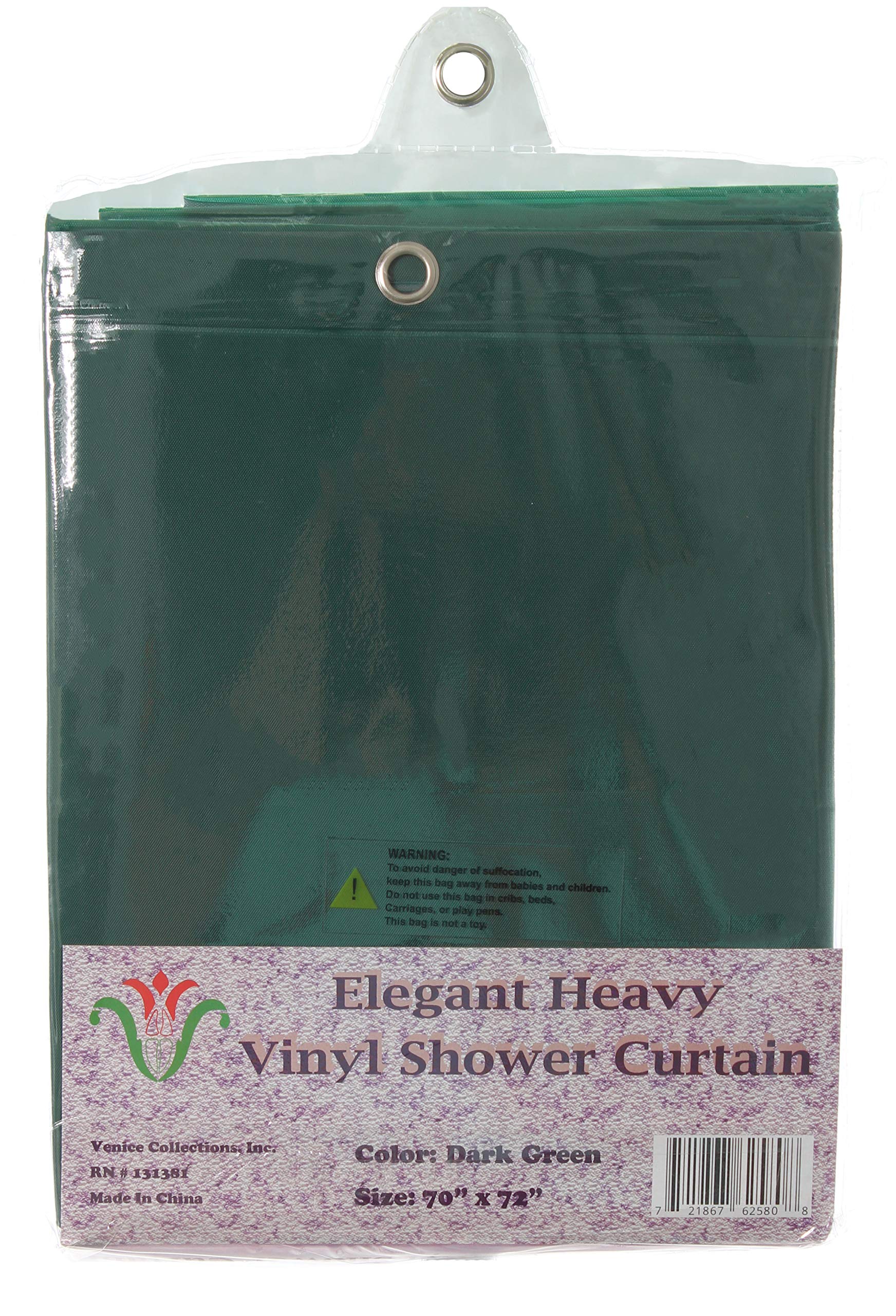 Venice Elegant Home Heavy Duty Vinyl Shower Curtain Liner with 12 Metal Eyelets Dark Green, W 70" x L 72" (1 Panels) - Image 3