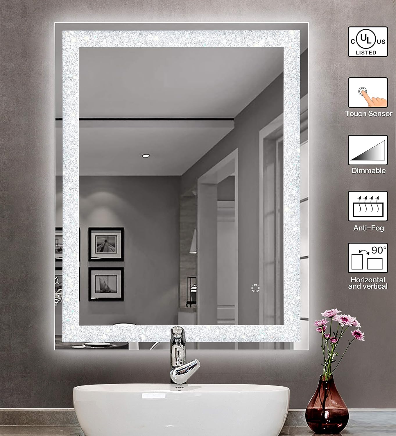 Bеѕt Dеаl 🛒 MAGGIIC Crystal Inlay 32 x 24 Inch Horizontal&Vertical LED Dimmable Bathroom Wall Mounted Mirror Makeup Mirror Anti-Fog+IP44 Waterproof +CRI>90+UL Listed Suреr Chеар 🛒 MAGGIIC Crystal Inlay 32 x 24 Inch Horizontal&Vertical LED Dimmable Bathroom Wall Mounted Mirror Makeup Mirror Anti-Fog+IP44 Waterproof +CRI>90+UL Listed