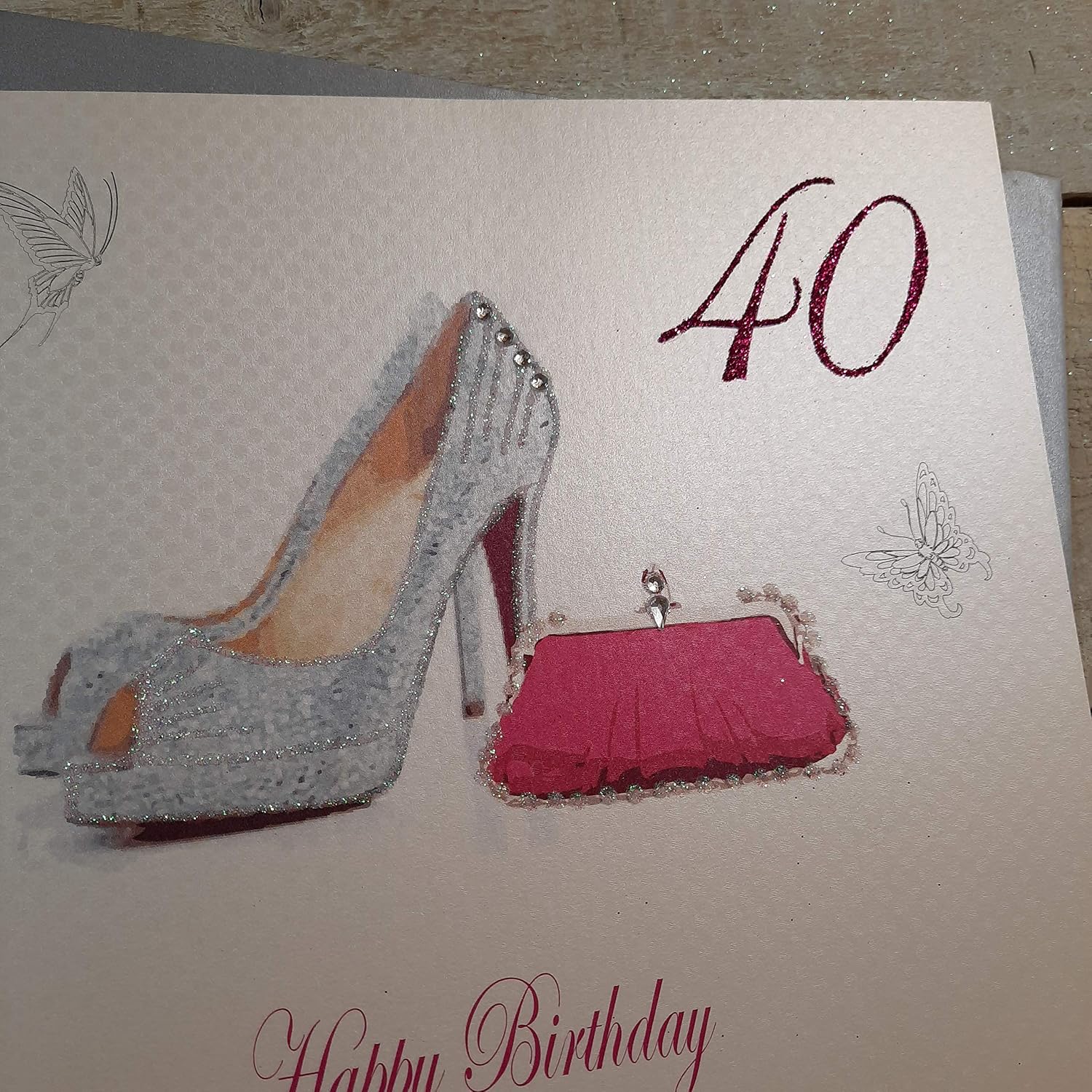 white cotton cards Large Handmade 40 Happy Birthday Have a Wonderful Day Shoes and Bag 40th Birthday Card, White - Image 3