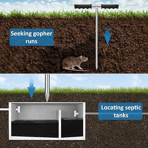 Miniatura 5 de GADFISH Varilla de sonda de suelo de acero inoxidable, herramienta de varilla de tierra ajustable de 32 a 48 pulgadas de altura con mango en T para
