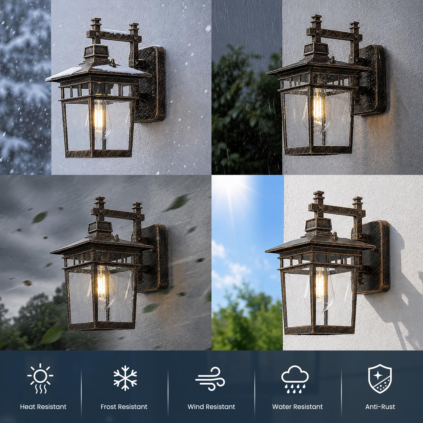 Lampada da parete per esterni, con vetro trasparente, IP44, impermeabile, da parete, vintage, per esterni, balcone, lampada da parete (bronzo, 40 W)