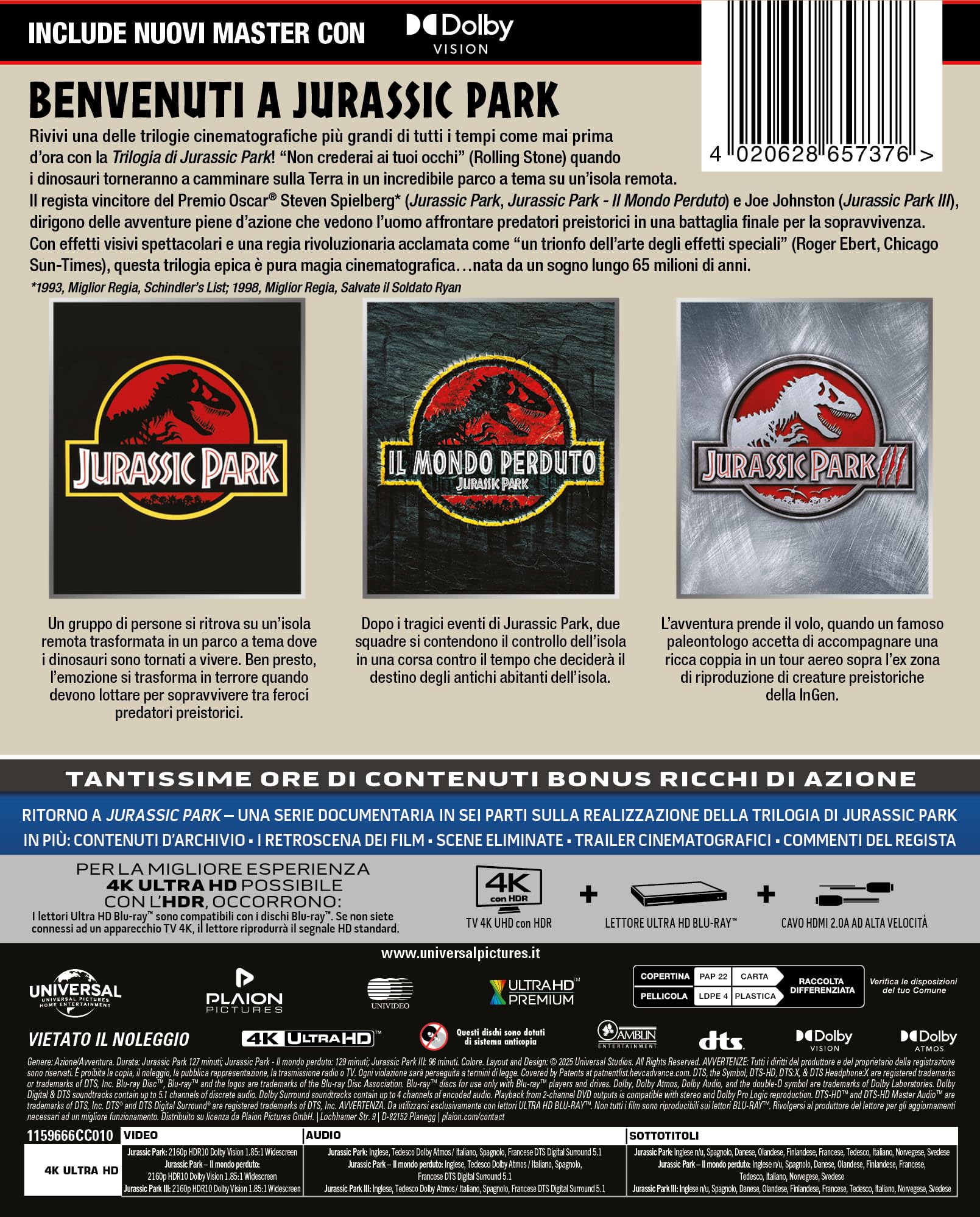 Jurassic Park Trilogy 3 4K UHD)