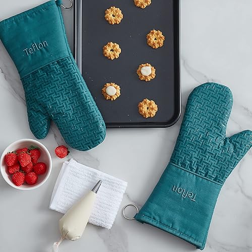 Miniatura 8 de Teflon Juego de manoplas para horno y delantal, 3 piezas, color verde azulado