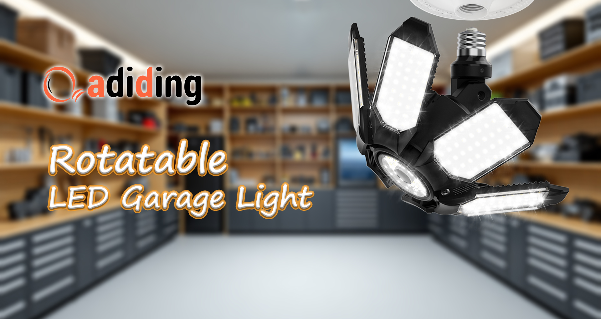 Image of Adiding LED Garage Light Rotatable, Bright Basement Shop Ceiling Bay Lighting Fixture w / 6 Adjustable Panels Screw in E26 E27 Bulb Base for Attic, Shed, Warehouse, Home Gym, Utility, Workshop