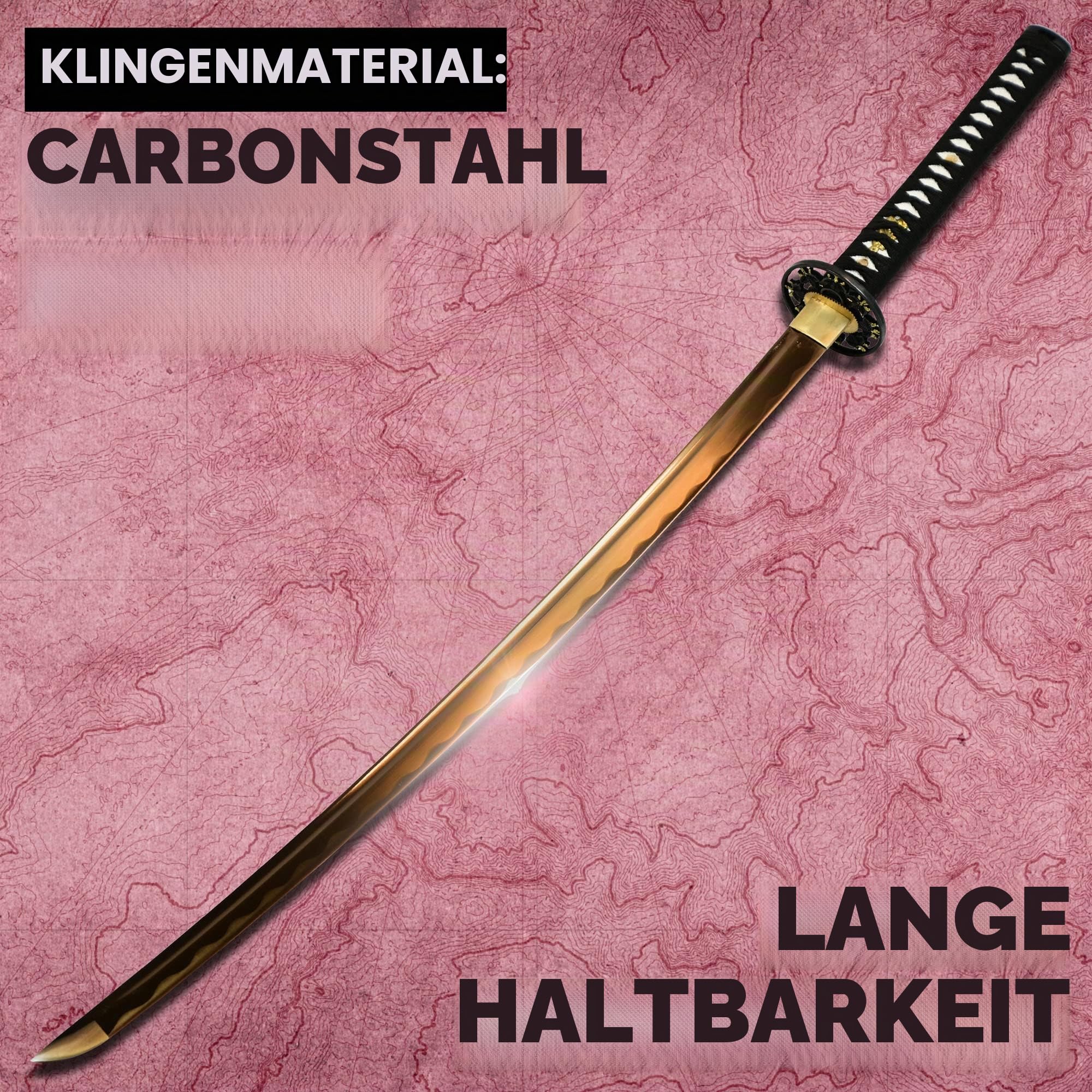 Swords and more Leaf Katana – Japanisches Schwert, Samurai Schwerter scharf echt, Handgeschmiedetes Carbon Stahl Katana mit Scheide 102 cm, Katana Schwert für Übungen und Samurai Deko