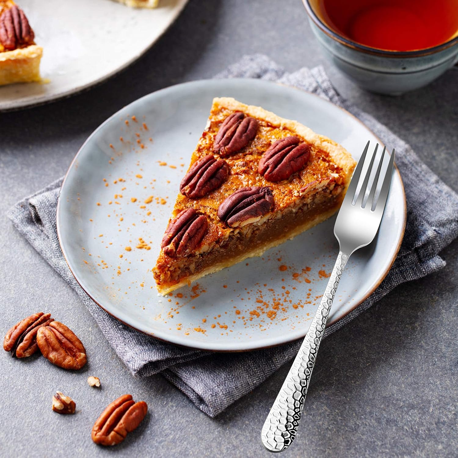 E-far 12-Piece Stainless Steel Hammered Dinner Forks Set and 12-Piece Dinner Knives Set, 7.9 In Fork and 8.9 In Table Knife for Home, Kitchen, Restaurant, Round Edge & Mirror Polished, Dishwasher safe