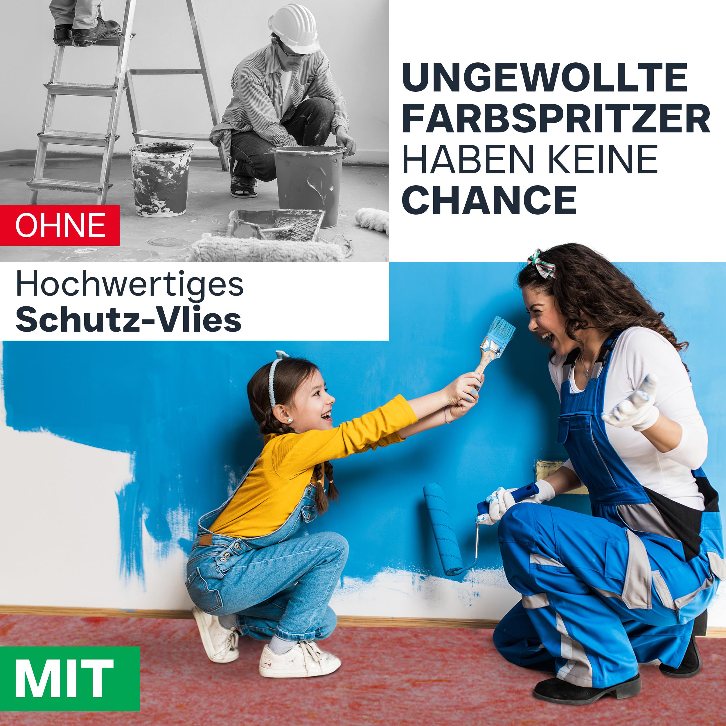 Malervlies 1 x 50 m – 210 g/m² saugstarkes Abdeckvlies in Profiqualität I Renoviervlies/Malerfilz rot I Schutzvlies, Bauvlies, Glattvlies & Anstrichvlies für Malerarbeiten I 50 m² Bodenabdeckung