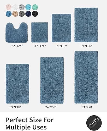 Miniatura 2 de ILANGO Alfombra de baño azul de 36 x 24 pulgadas, antideslizante y súper absorbente, extra gruesa, suave, lavable para piso, alfombra de baño de