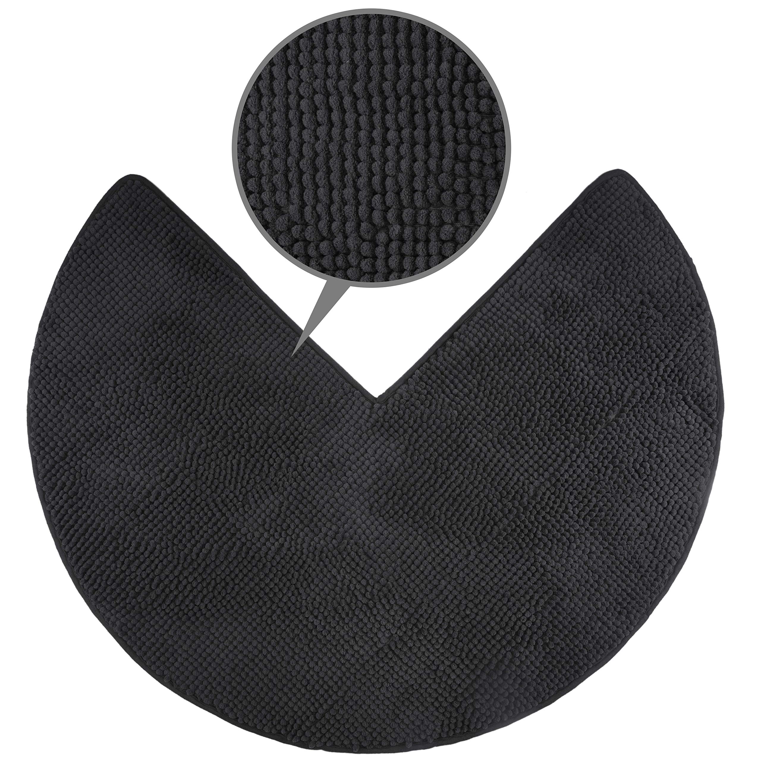 fluffy® Badteppich für Eckduschen aus Chenille mit Rutschfester Unterseite (Rund | Innenmaße 45 x 45 cm, Anthrazit)
