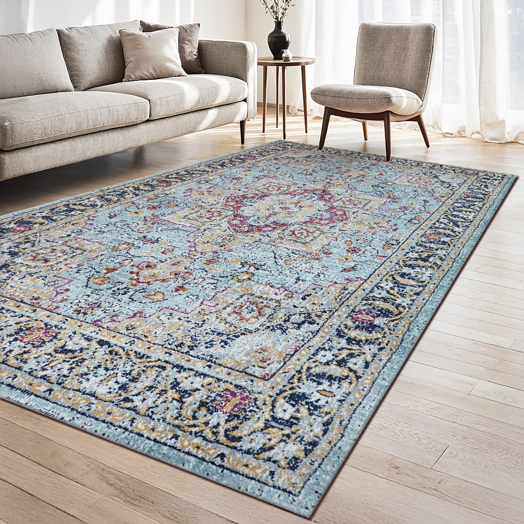 homeart Hampton Transitional Area Rug Super Soft Neutral Woven Carpet with Classic Design, Durable Sustainable Indoor Rug for Living Room, Bedroom Entrance, Kid Pet Friendly Medium Blue 160x230