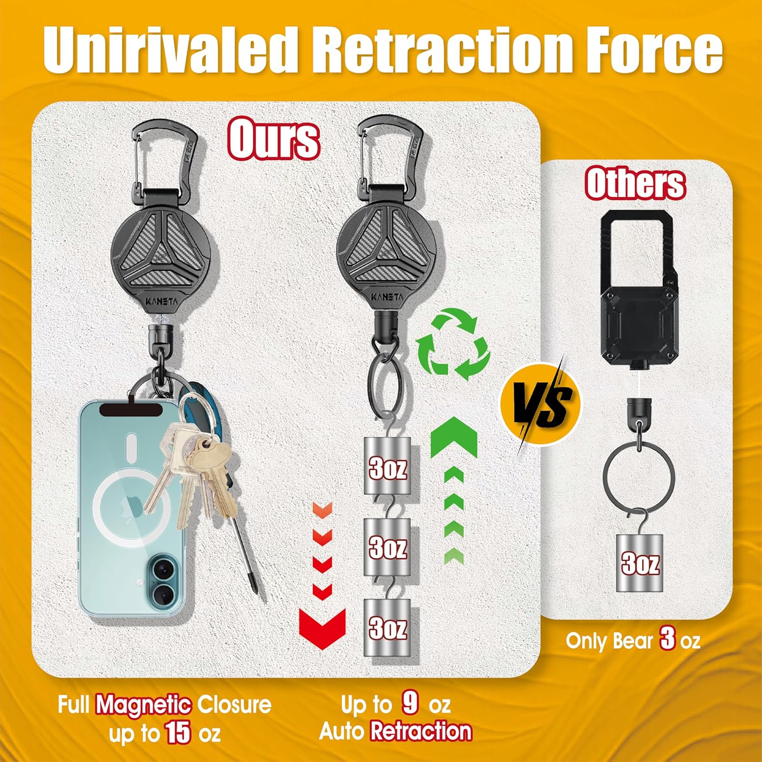 2 Pack Retractable Keychain Heavy Duty Carabiner Badge Holder Clip with Magnetic,Tactical Id Badge Reel with 32'' Steel Cord,Key Ring,Lobster Claw Clasp and Phone Tethers - Image 3