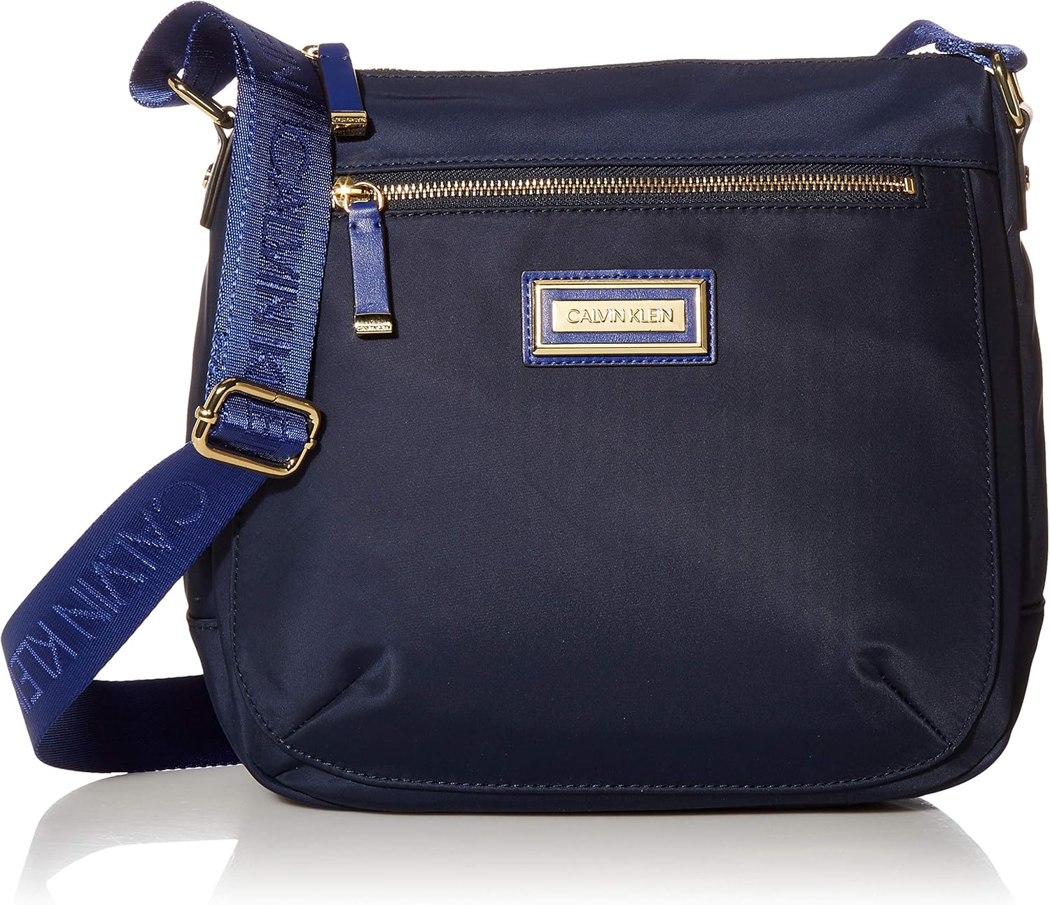 Calvin Klein womens Belfast Nylon Top Zip Messenger Crossbody, Navy/Blue, One Size