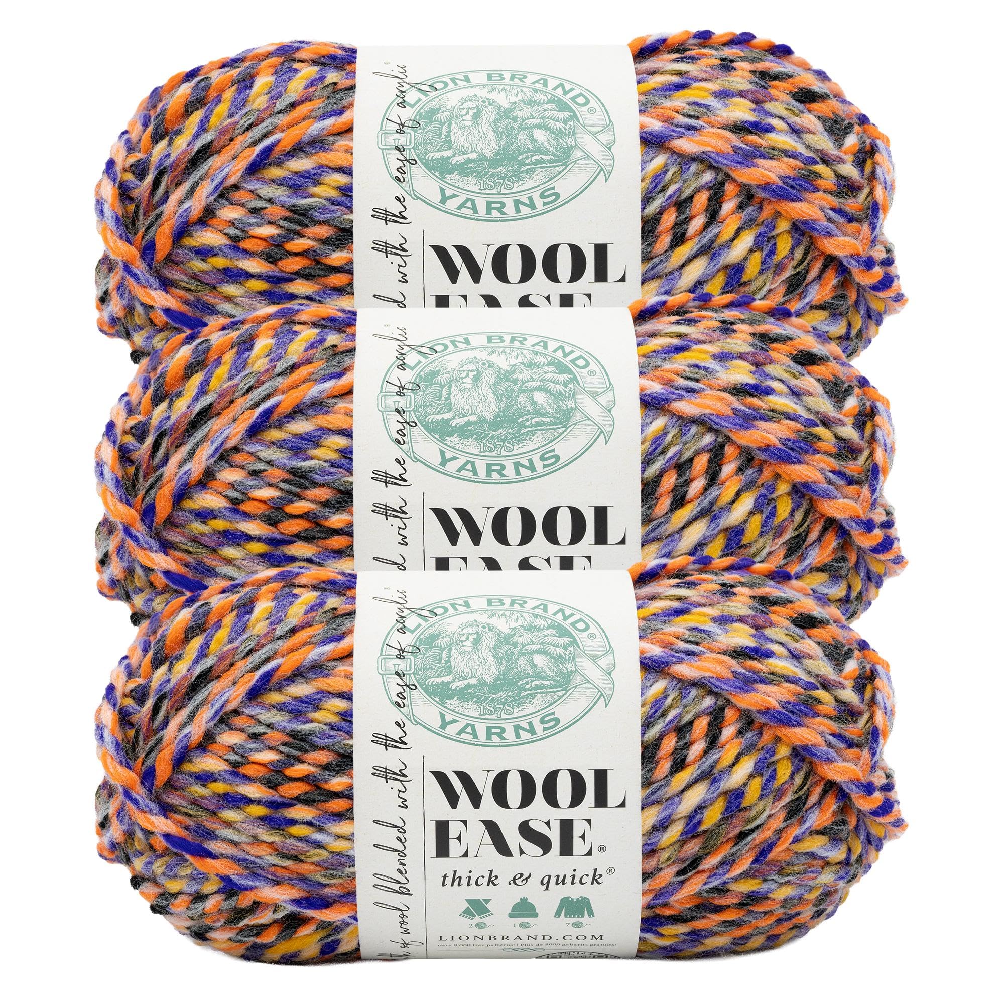 Lion Brand Yarn, Wool-Ease Thick &amp; Quick Twilight Ember, Multicolor, 3 Pack