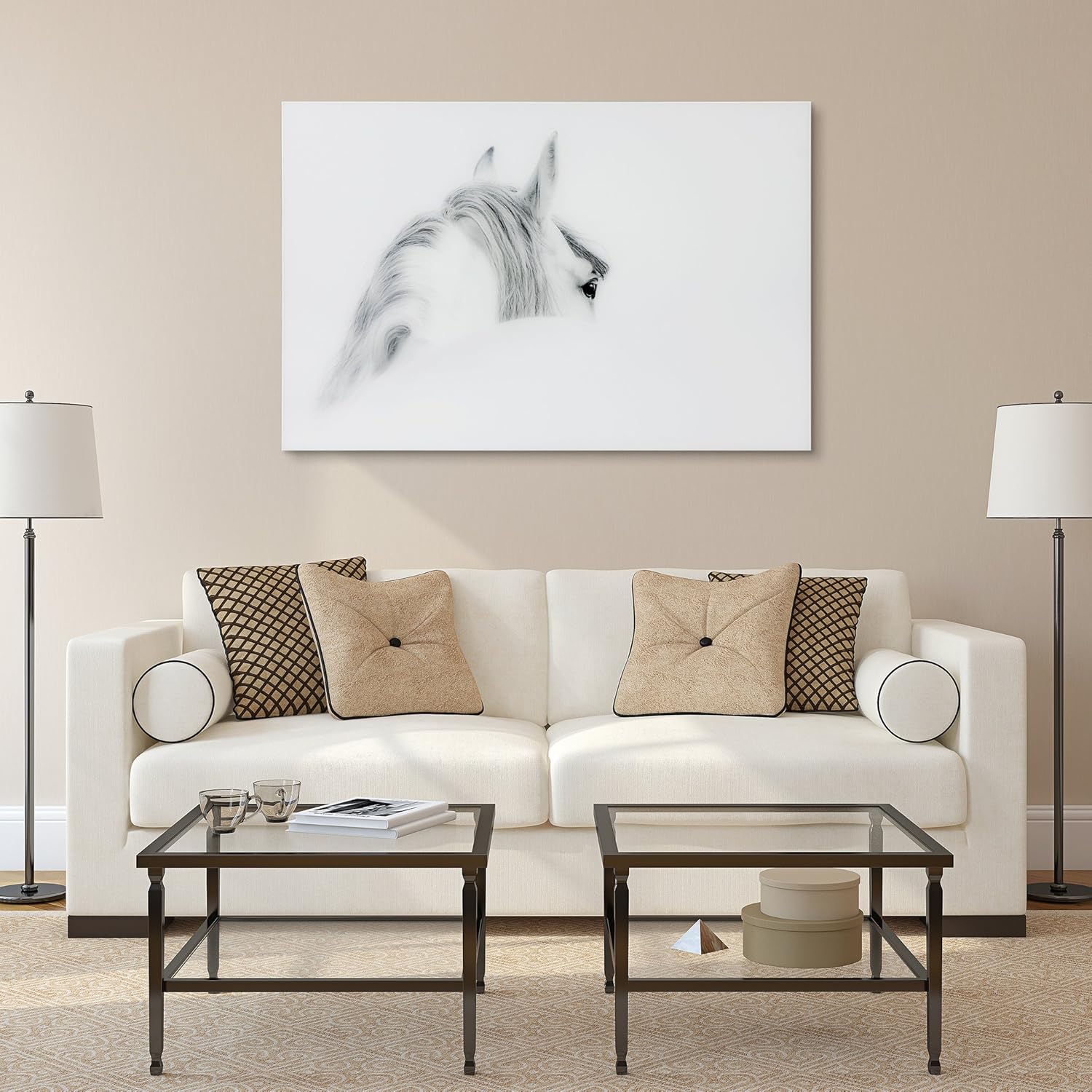 Empire Art Direct Blanco Mare Horse Frameless Free Floating Tempered Glass Panel Graphic Wall Art, 32 x 48 x 0.2, Ready to Hang White