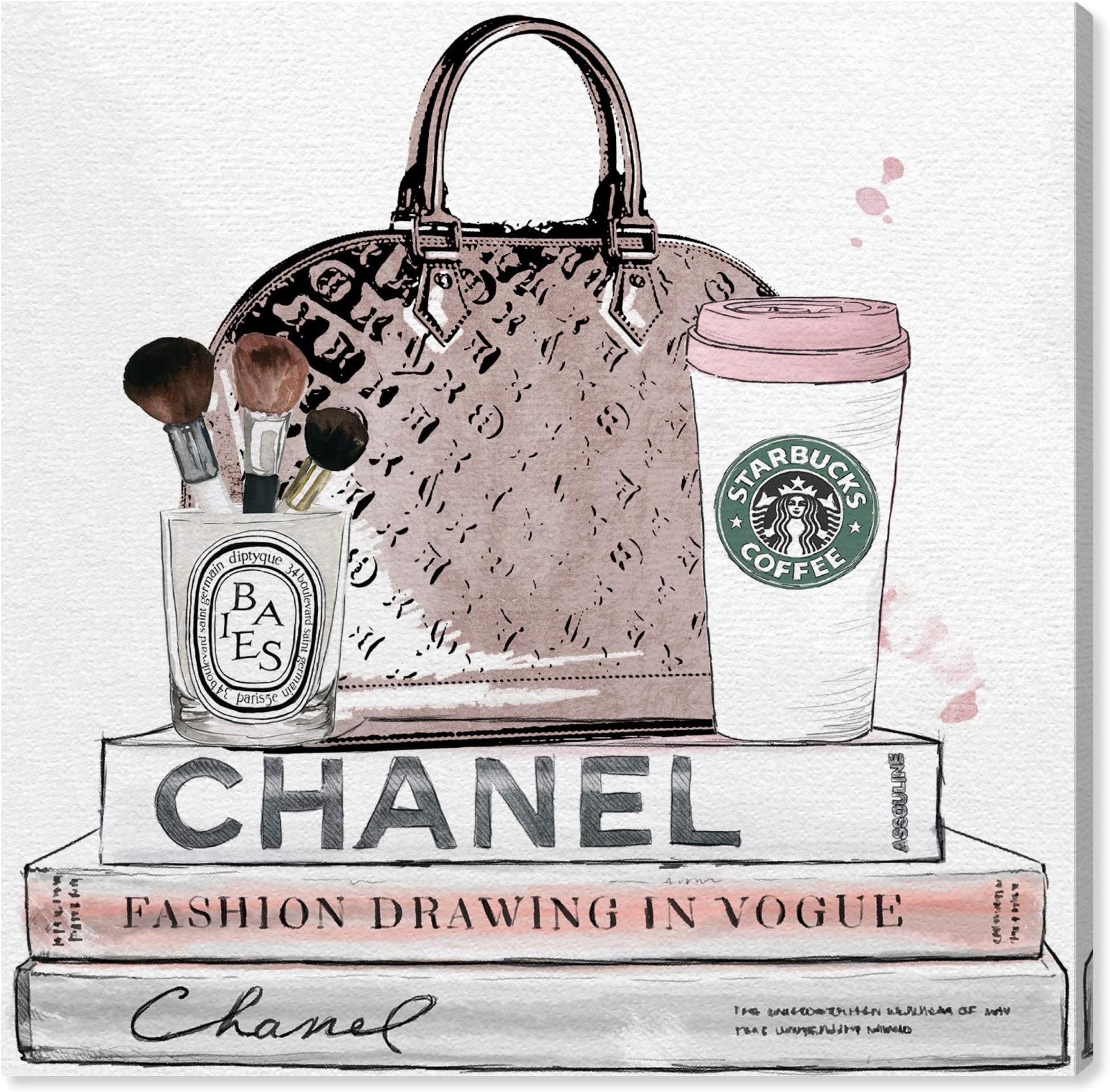 The Oliver Gal Artist Co.Fashion and Glam Wall Art Canvas Prints 'Blush and Make Up Brush' Handbags