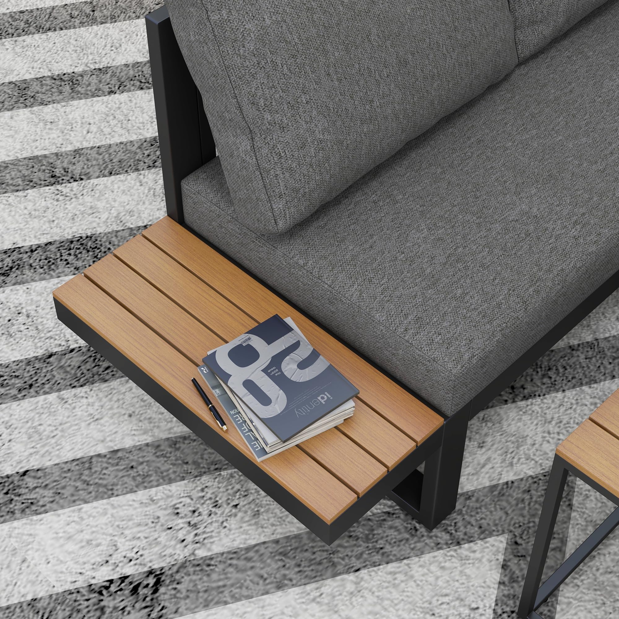 Outsunny 5-TLG. Gartenmöbel-Set mit Ecksofa, Doppelsofa, Couchtisch, Grau | Gartengarnitur inklusive Sitzkissen, Loungegruppe für Balkon und Terrasse, Balkonmöbel-Set