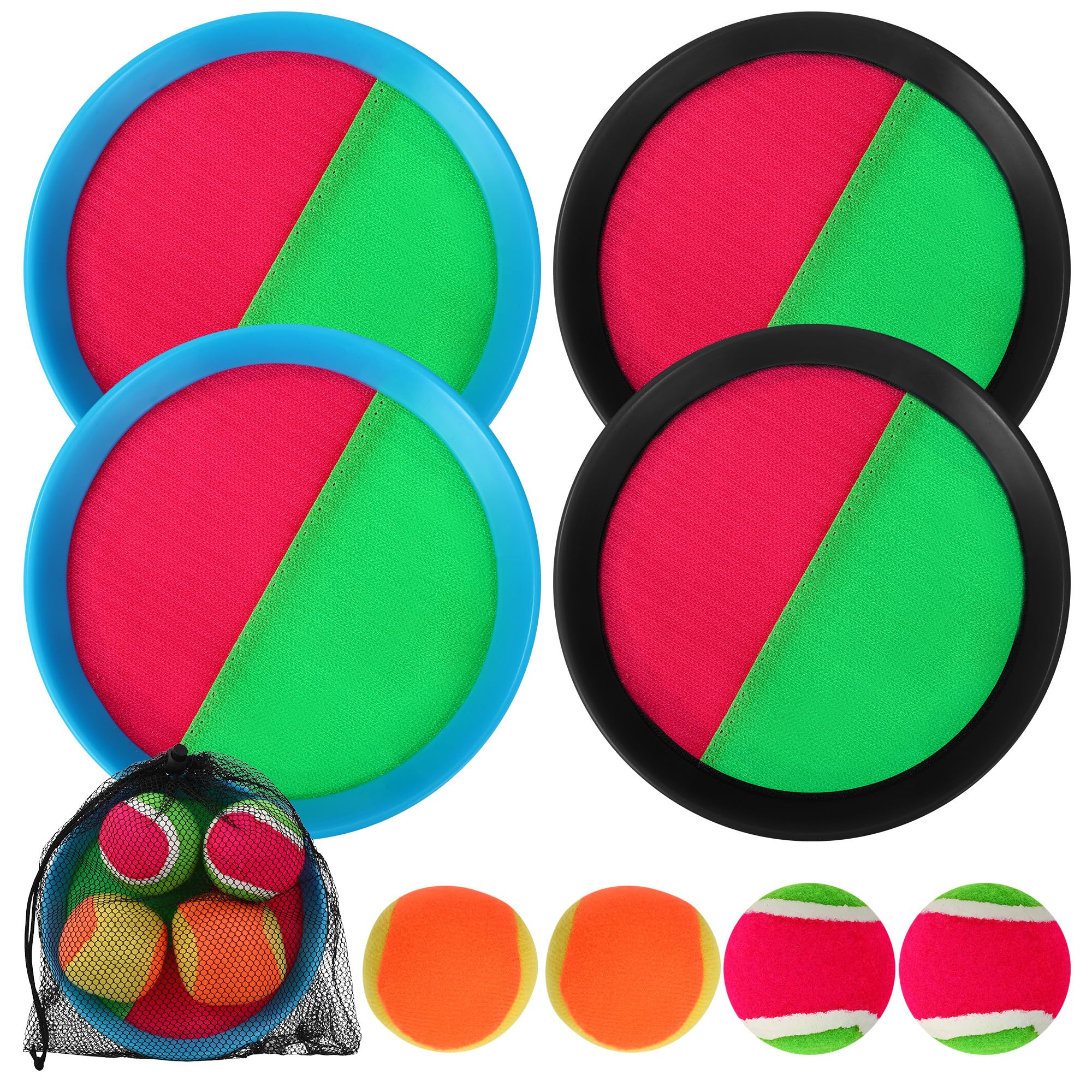 Cattura Racchette Palline Set,4 piatti da catturare e 4 palline e 1 borsa portaoggetti,Racchettoni Da Spiaggia adatti per giochi di lancio e cattura all'aperto per bambini e bambine dai 3 ai 6 anni