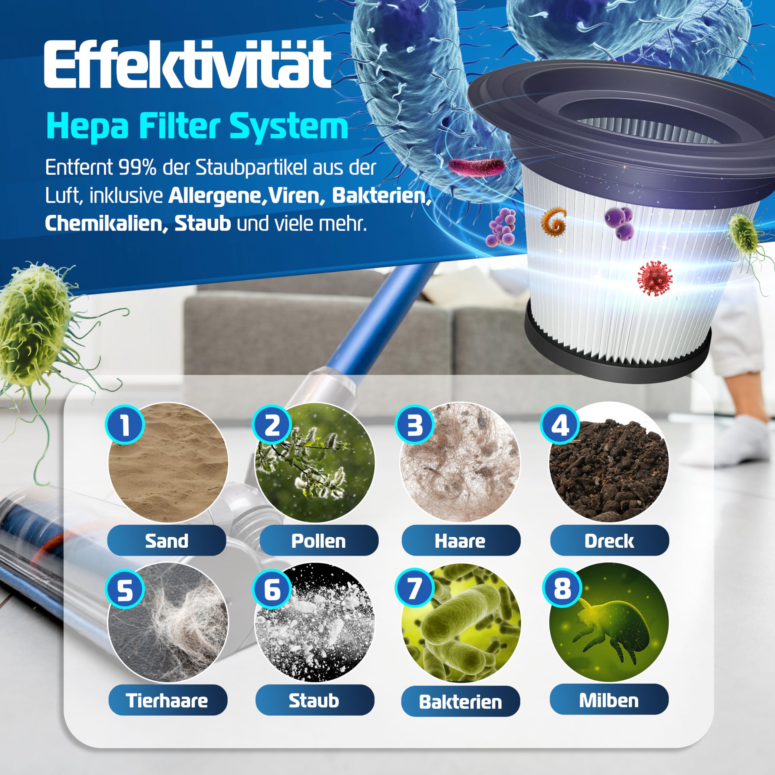 KESSER® Lot de 3 filtres de rechange compatibles avec les aspirateurs KESSER 3 en 1 pour aspirateur sans fil