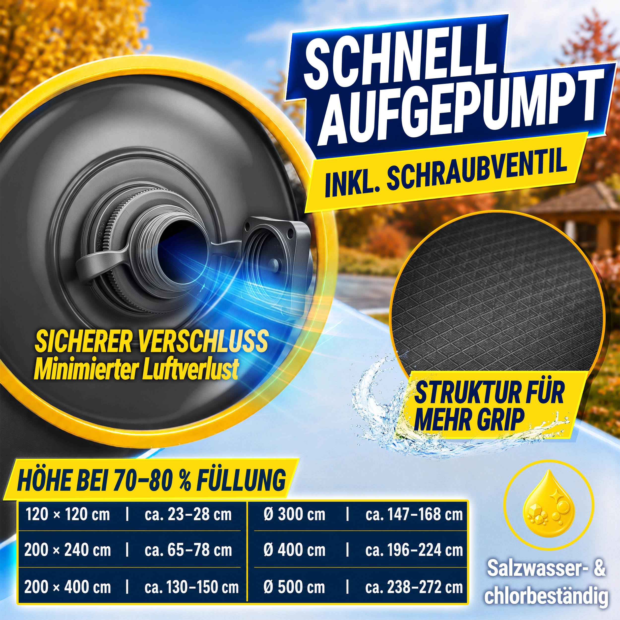 tillvex® Poolkissen Winter XXL 2x4m rechteckig + 12m Seil & Reparaturkit | Luftkissen zur Poolabdeckung frost- & chlorbeständig bis -20°C | Winterkissen inkl. Schraubventil | Kissen Überwinterung Pool