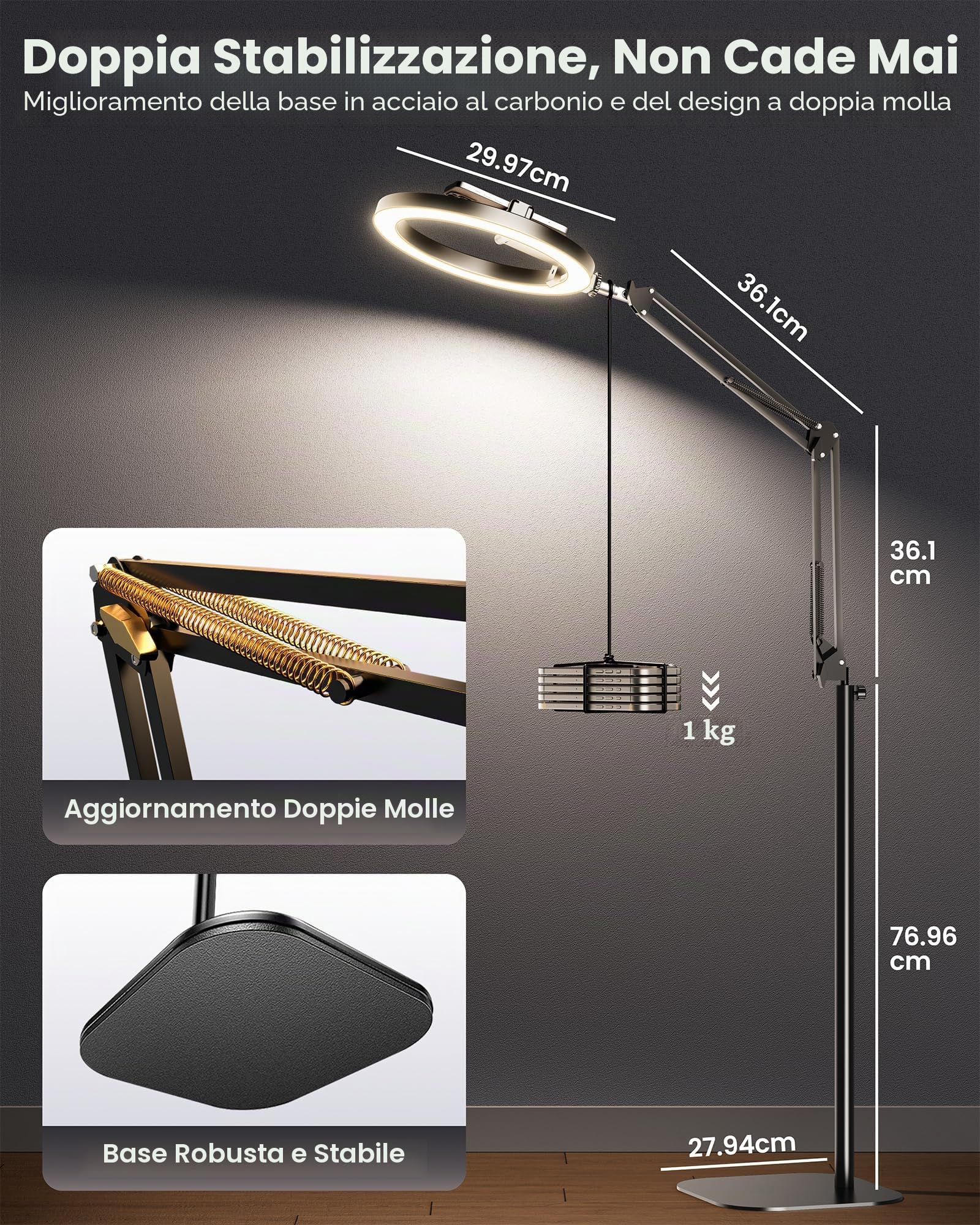 Evershop Luce ad anello flessibile da 70,8", altezza e 360°, con treppiede