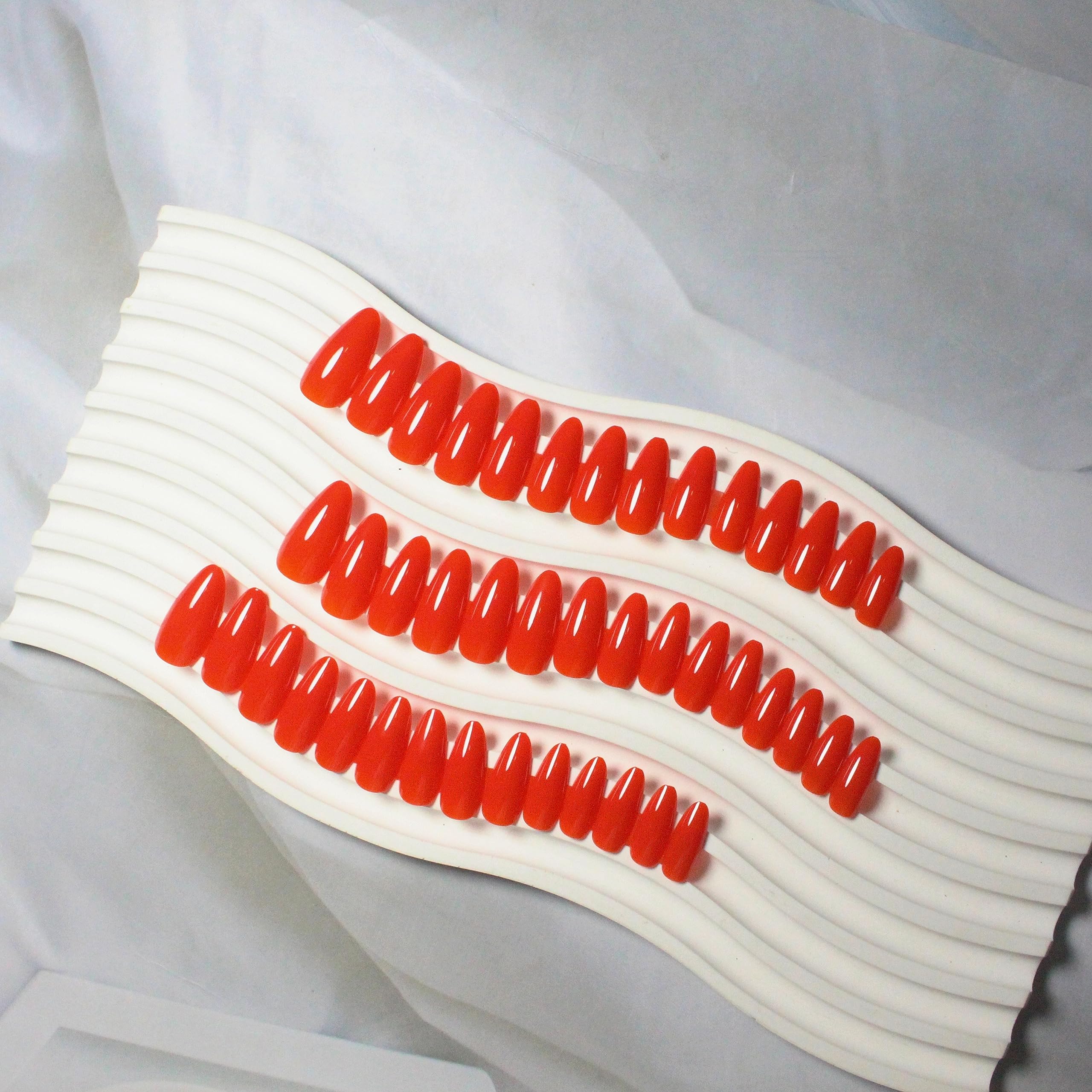 SXVME 48 Pcs Red Press on Nails Almond Medium Acrylic False Nails Medium Stiletto Natural Fake Nail Set Elegant Solid Color Full Cover Glossy Gel Stick on Nails for Women Daily Wear - Image 3