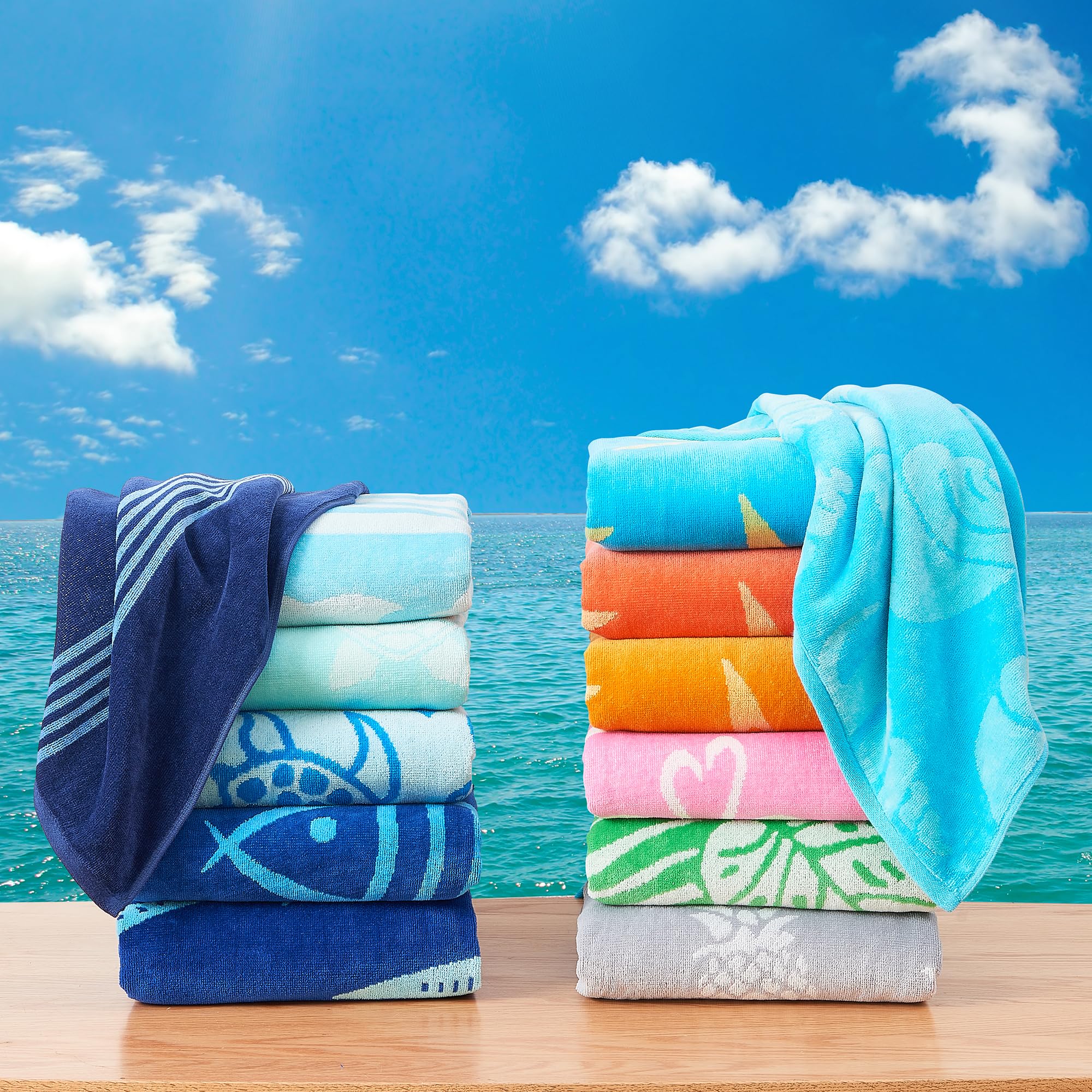 Great Bay Home Großes Strandtuch 2er Set,Ananas und gestreifte Strandtücher für Erwachsene und Velours Pool Handtücher 100% Baumwolle,Leichtes schnell trocknendes Strandtuch-Pack,Strandtuch für Reisen