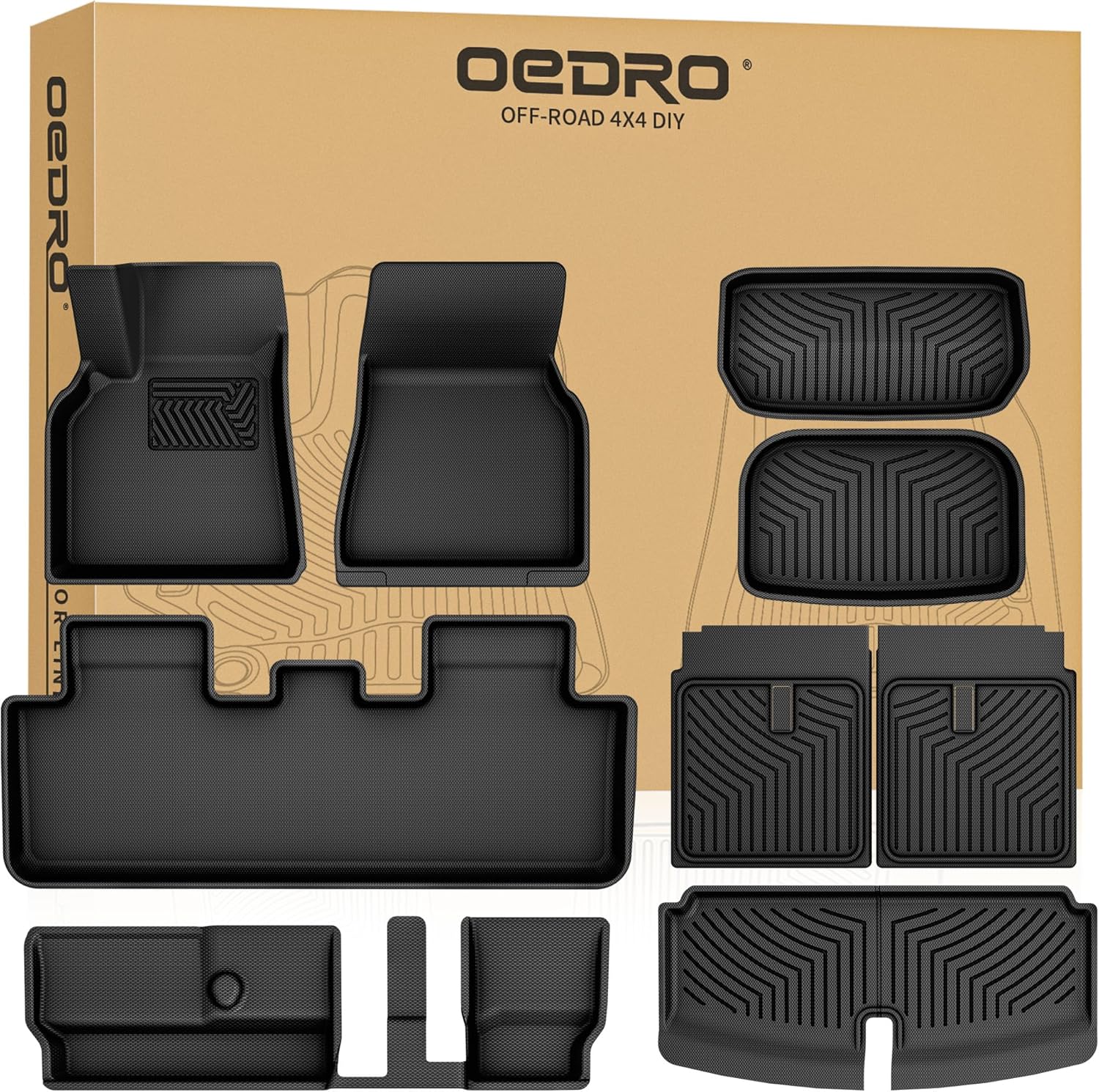 OEDRO Upgraded Floor Mats Fit for Tesla Model Y 7-Seater 2020-2025, All Weather TPE Cargo Liners, 9 PCS Car Mats Tailored Fit Model Y 7-seat Accessories, 1st and 2nd 3rd Row with Backrest Mats