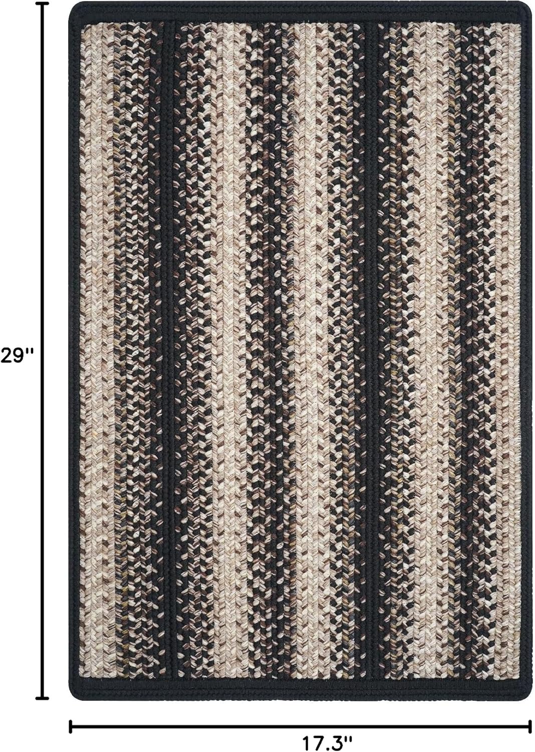 Homespice Blackbird Braided Non Slip Bathroom Rugs 17"x29" - Rectangle, Black and Tan - Made with Durable Polypropylene - Waterproof, Stain Resistant and Washable