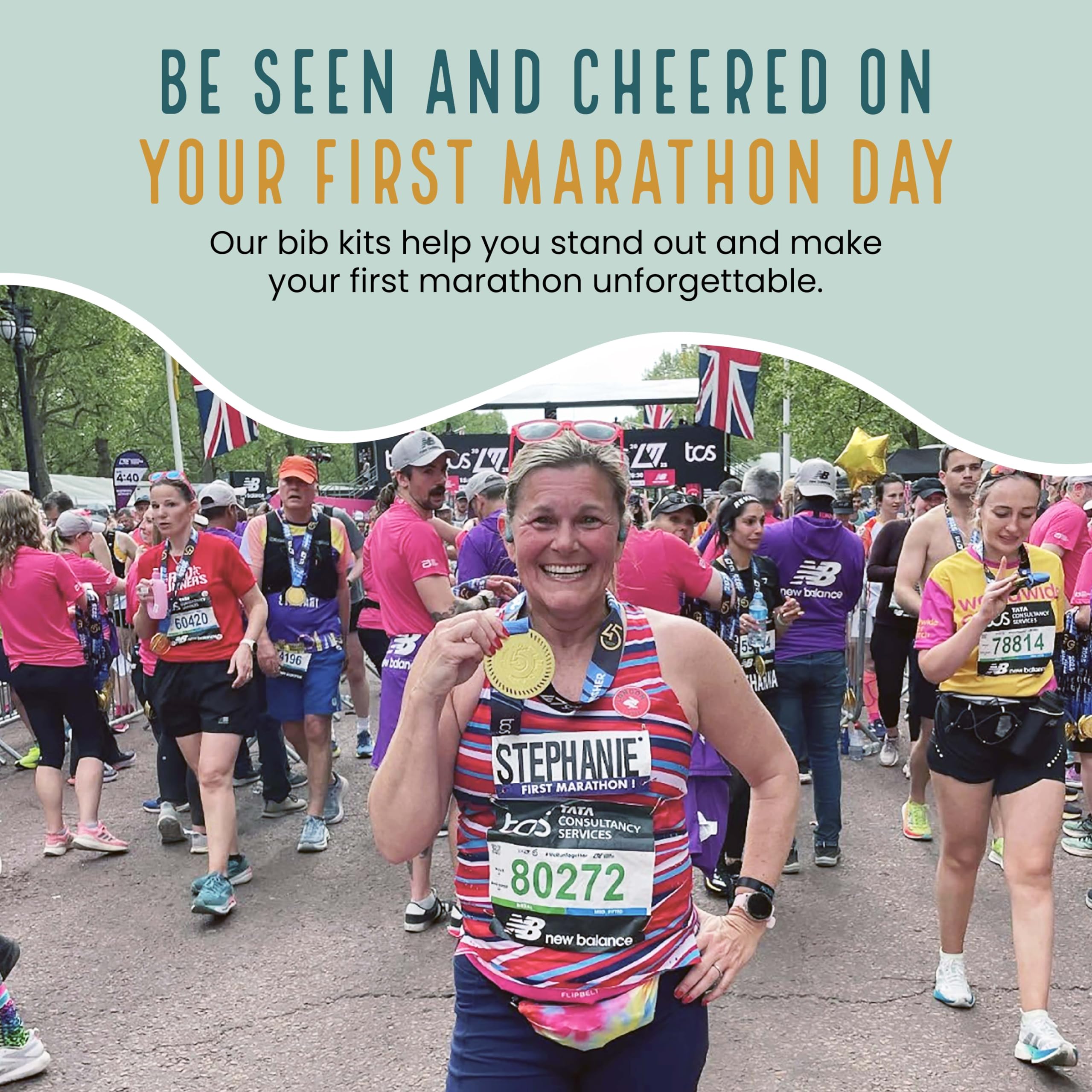 Pen & Paces First Marathon Name Bib Kit – Weatherproof, Tear-Resistant Race Bib with Alphabet Decals & Safety Pins – Add-Your-Name Running Accessory for 5Ks, Marathons, Triathlons, Cycling & Races