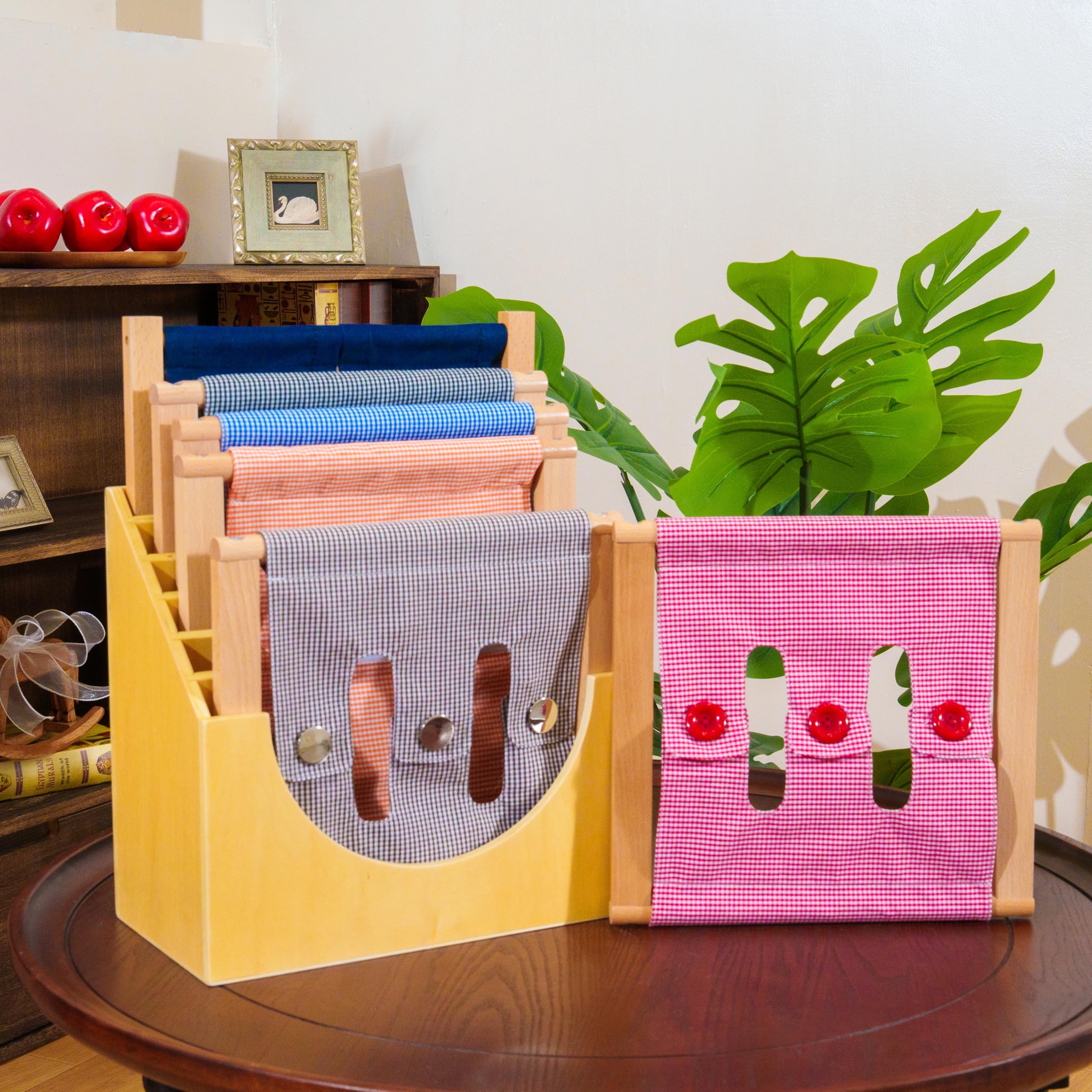 Montessori Dressing Frames Set with Stand- 6 Toddler-Friendly Practical Life Frames & Cabinet, Solid Beechwood Fine Motor Skills Toys for Kids Ages 3+, Preschool & Homeschool Dressing Frame Set 6 Pcs With Stand