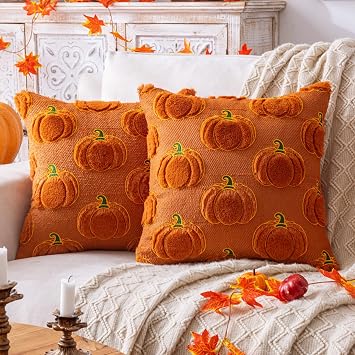 AQOTHES Fall Pumpkin Rust Throw Pillow Covers Halloween 18x18 Set of 2