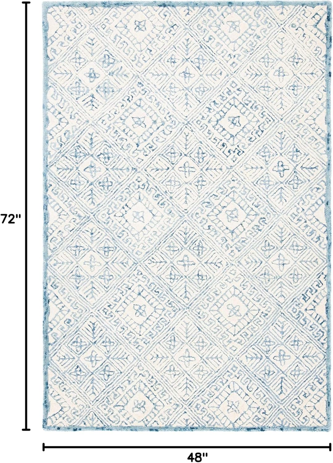 Handmade Blue and Ivory Wool Tufted Reversible 4' x 6' Area Rug