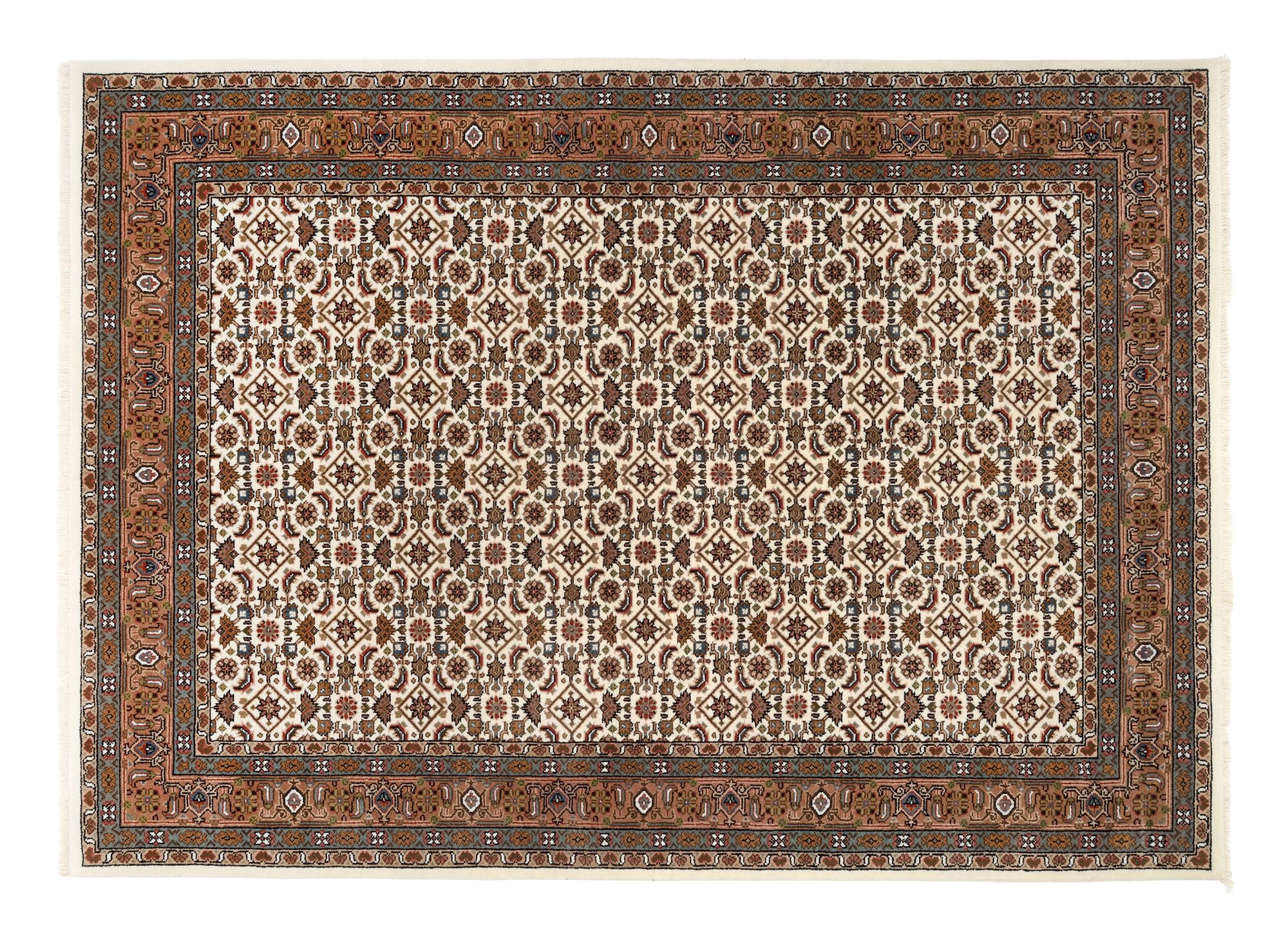 BADOHI HERATI handgeknüpfter Orientteppich Naturfaser Kurzflor hochwertige Qualität in Creme Braun Beige Größe: 60x90 cm Diele, Esszimmer, Flur, Kinde