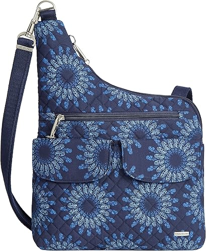 Travelon Bolso cruzado antirrobo, dos bolsillos, Girasol Geo, Bolso cruzado clásico antirrobo