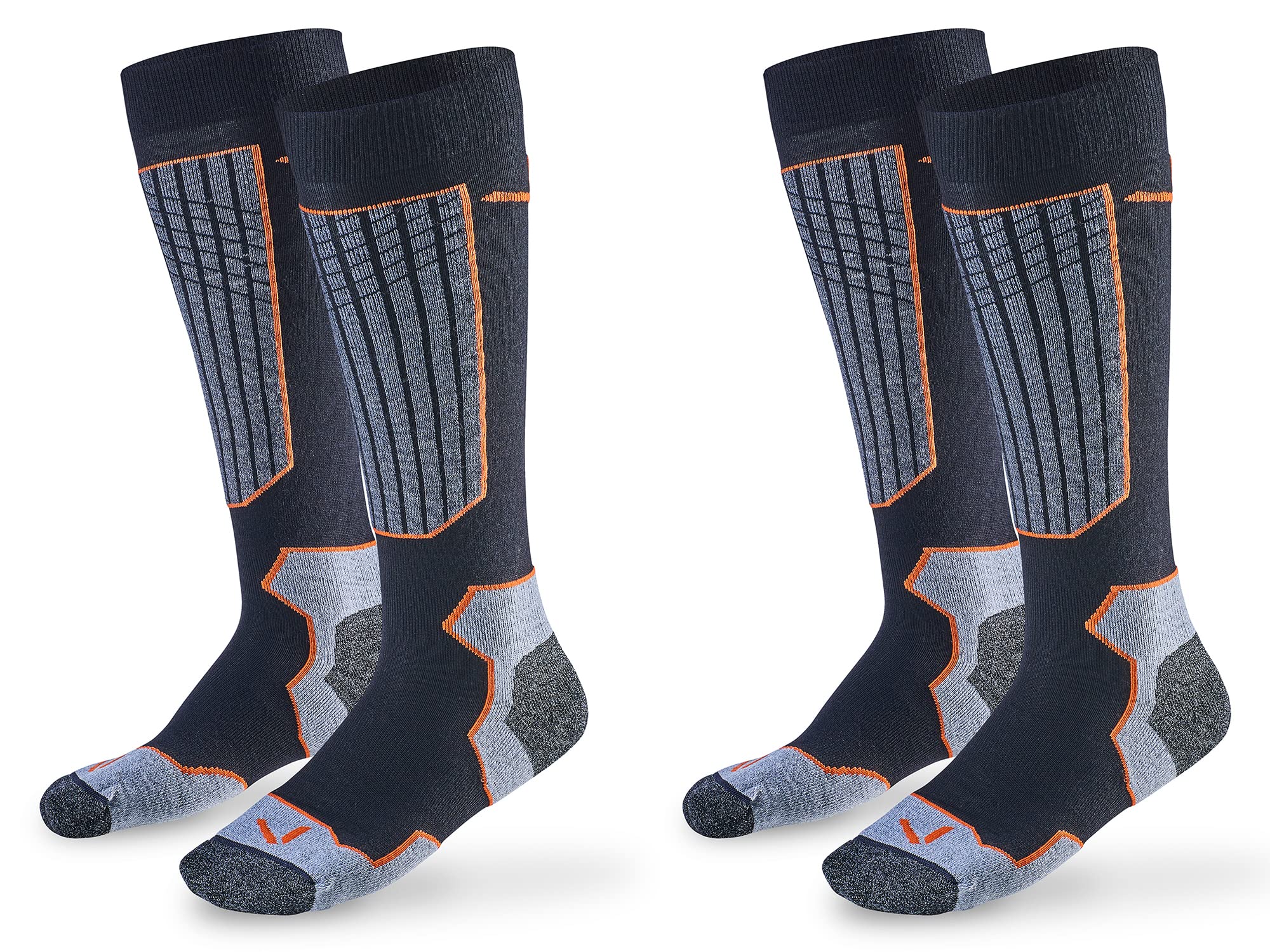 Black Crevice Merino Ski Socks, Black/Orange, 39-42