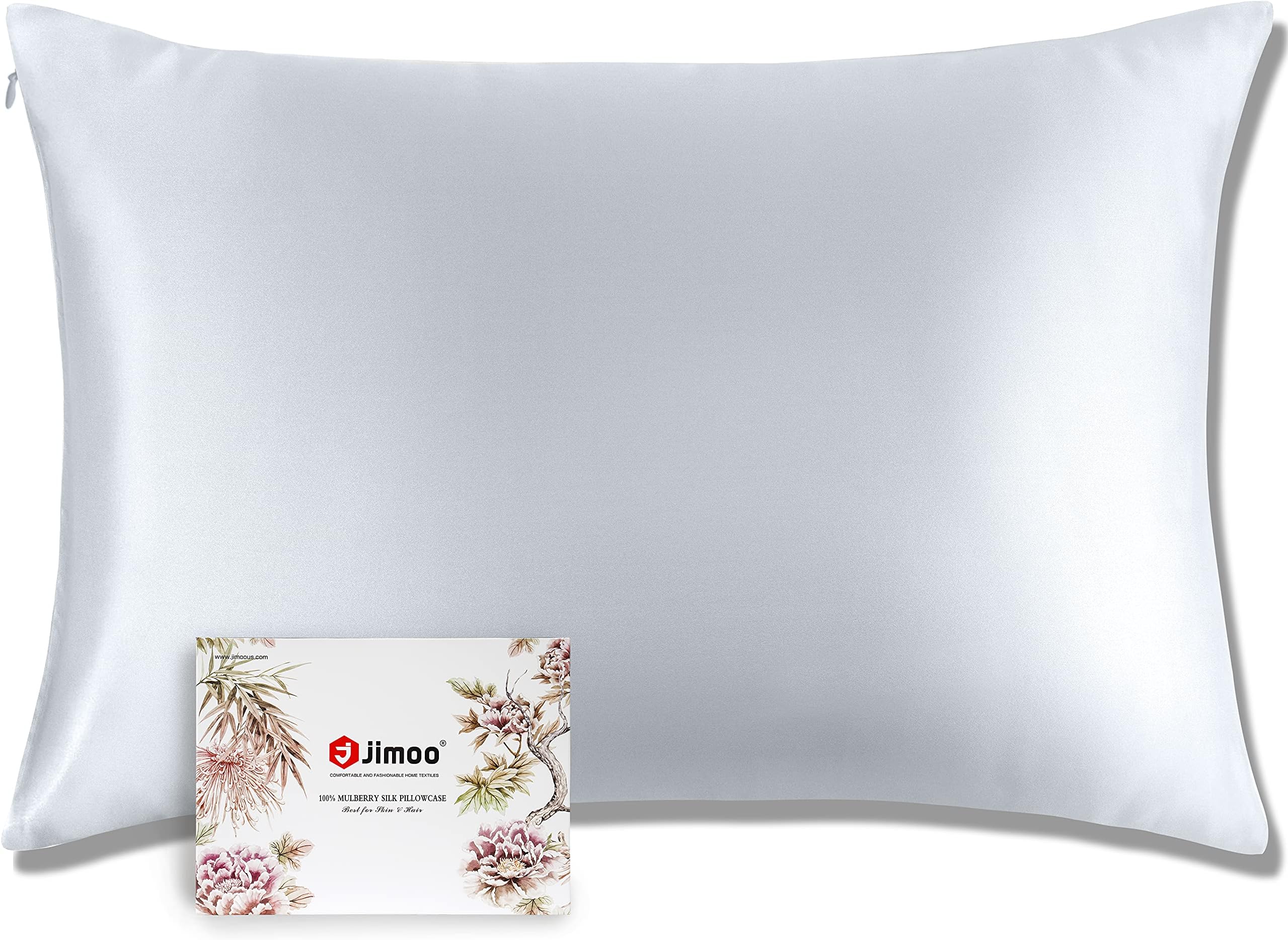 J JIMOO 100% Pure Mulberry Silk Pillowcase for Hair and Skin, Both Sides 19 Momme Pure Natural Silk Pillowcases Soft Breathable Standard 20''×26'', Silver Grey 1 Pack