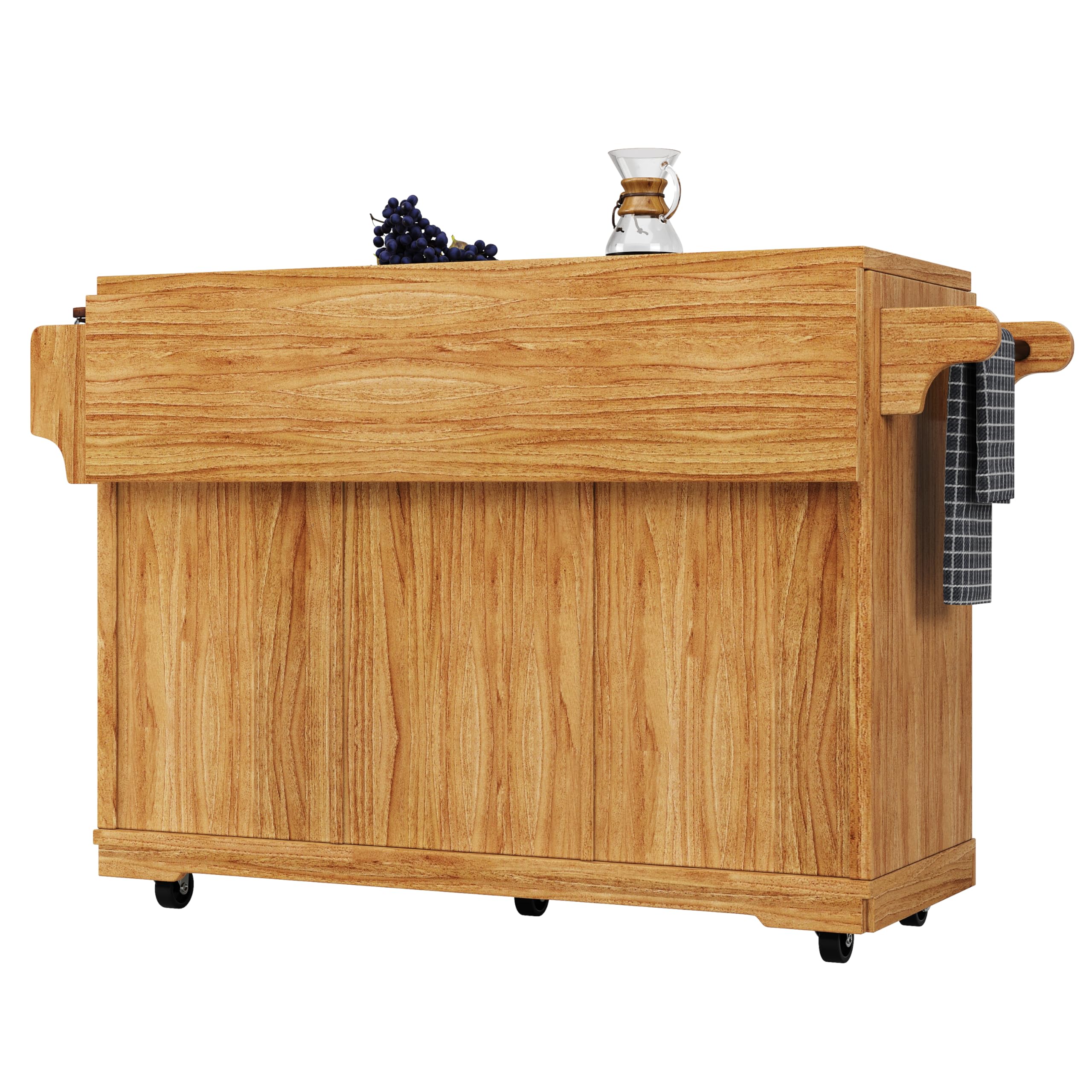 Carro plegable para servir de 95 cm con altura ergonómica, cajones de ratán de polietileno, carrito móvil para cocina, balcón y camping, color marrón oscuro
