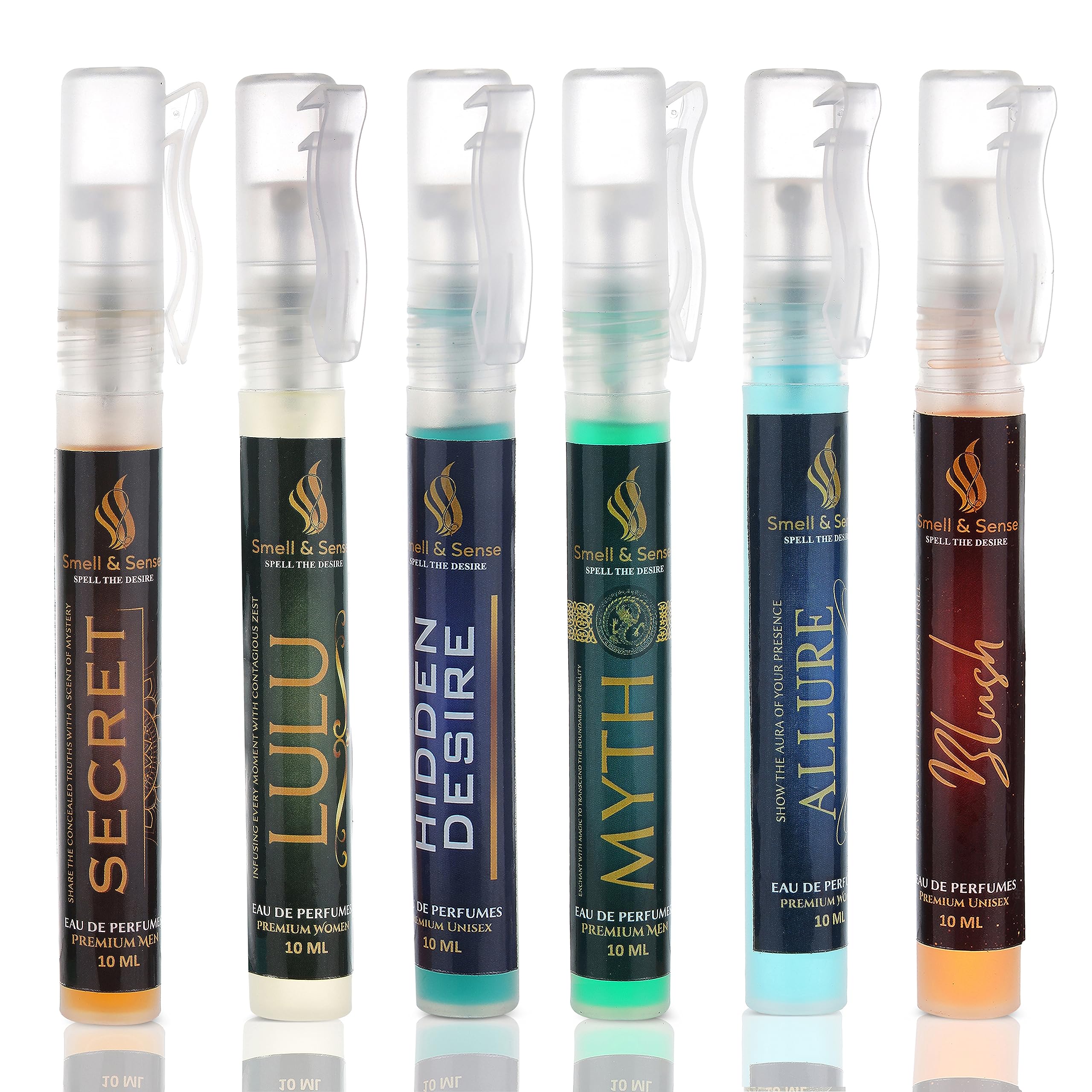 Smell & Sense Premium Pack of 6 x 10ml Premium Perfumes for Men Women Unisex Fragrance Mix of EDP, Long Lasting Perfume Sweet, Floral, Woody, Musky & Spicy