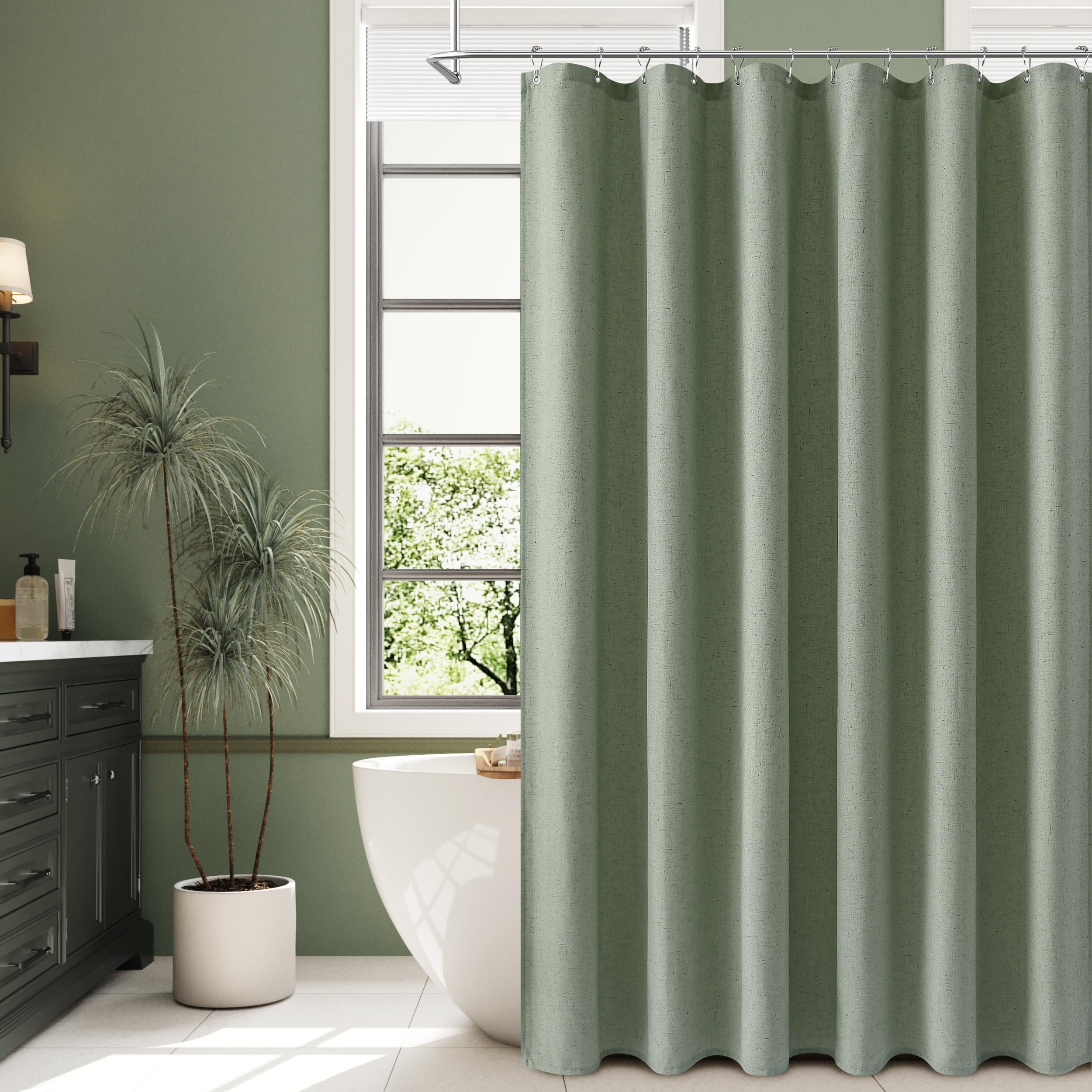 Naturoom Linen Shower Curtain 72 Inch Long for Bathroom Light Sage 1 Panel