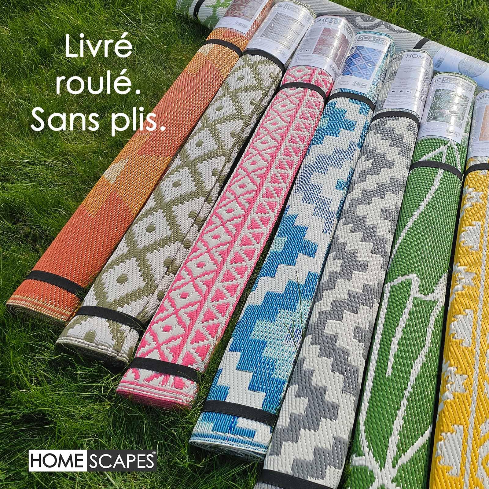 Tapis Extérieur Motif Feuilles - Tapis Réversible - Dim. 2,43L X 1,52l