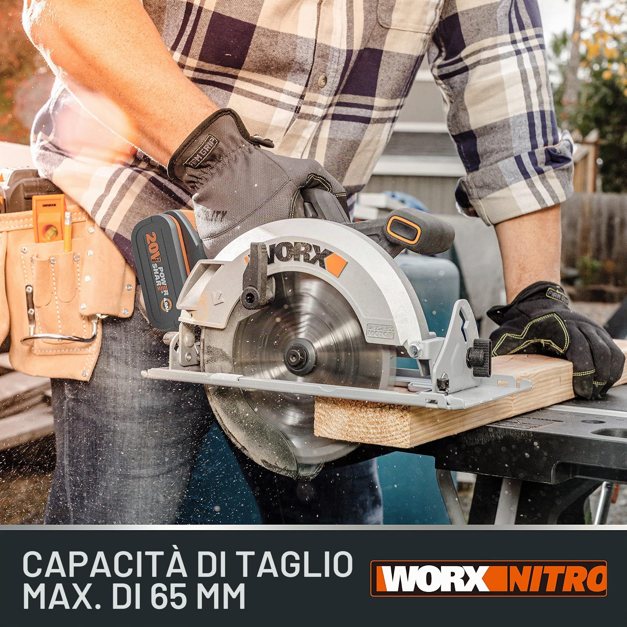 WORX WX520.9 Sega circolare Brushless 20 V Worx | PowerShare | Senza batteria, né caricatore | Base in alluminio, impugnatura ergonomica