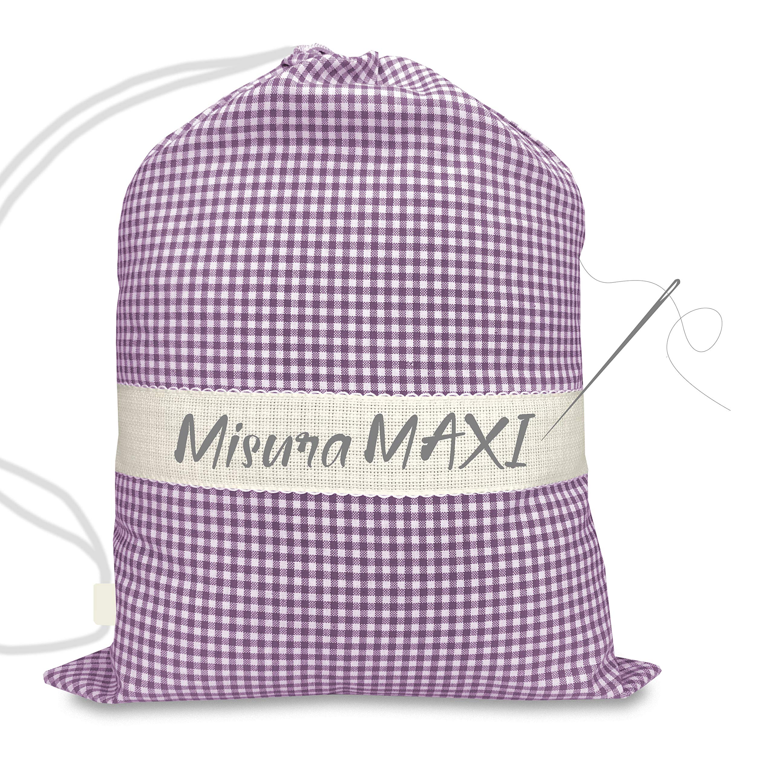 SACCO ASILO misura GRANDE MAXI cm. 45x60 a QUADRETTI TINTO IN FILO con tela AIDA per ricamare il nome - Lilla