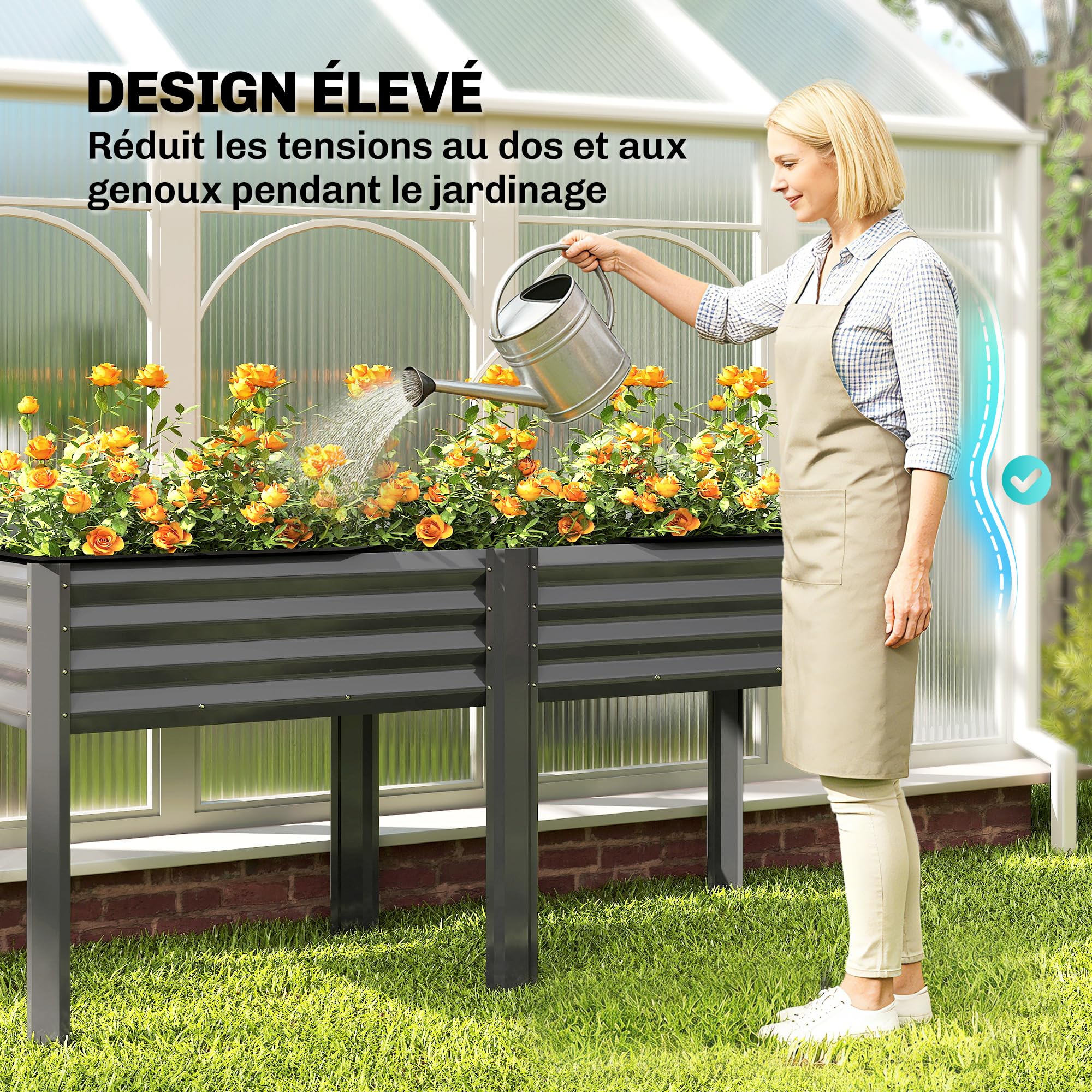 Outsunny Potager sur Pieds en Métal Jardinière 180 x 55 x 80 cm Gris Foncé
