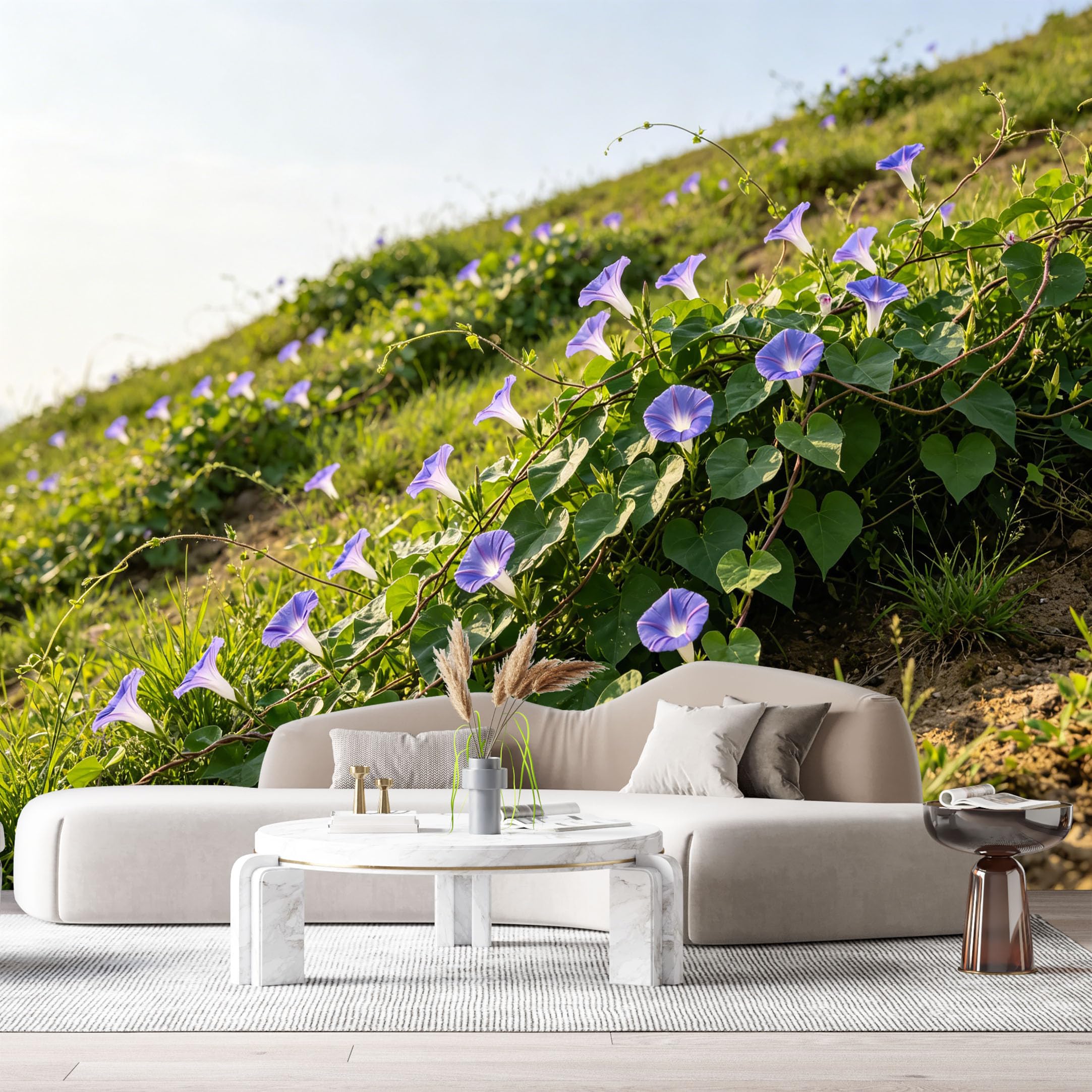 Custom Size Wall Murals Morning Glory Botanical Green Vine Bloom Natural Slope Sunlight SelfAdhesive Wall Fabric Removable Large Wallpaper for Photo Living Room