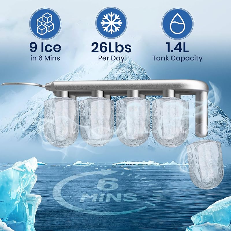 Countertop Ice Maker Machine, 26 lbs/Day Ice 1.4L Tank, 9 Ice Cubes in 6Min image 2
