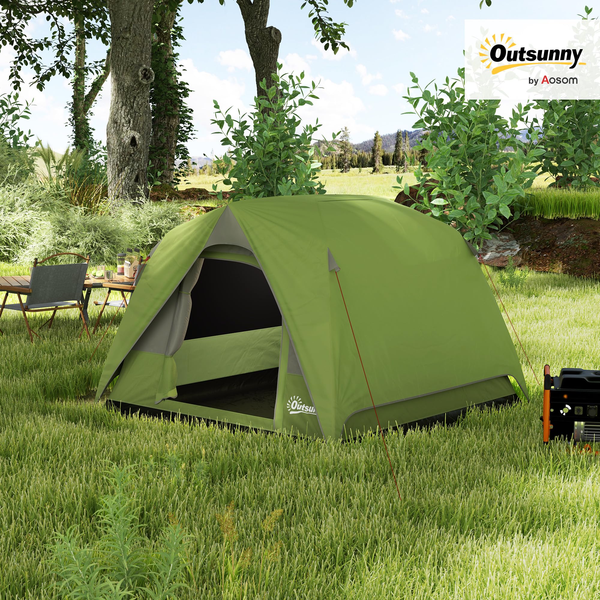 Outsunny Tente de Camping 2-4 Personnes, Tente dôme familiale imperméable, avec fenêtres, Sac de Transport, Poche et Crochet, pour Pique-Nique, Trekking, Camping, randonnée, Vert Olive