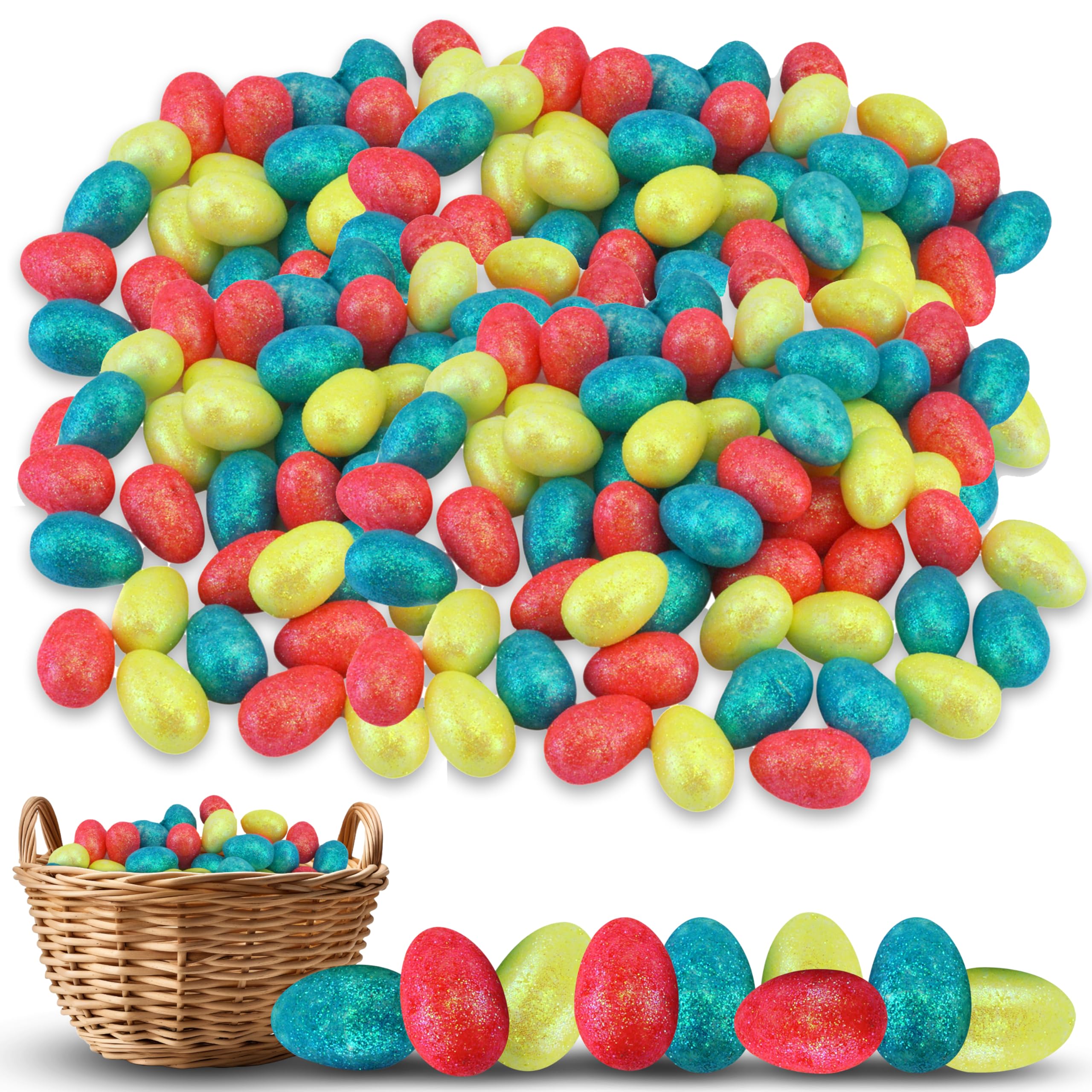 Hovuk 240Pcs- Mini Glitter Eggs 240Pcs Mini Glitter Easter Eggs 3Cm - Easter Foam Eggs For Bonnet Decoration, Decorative Easter Eggs Ornaments For Easter Craft Egg Hunts And Hats Decor