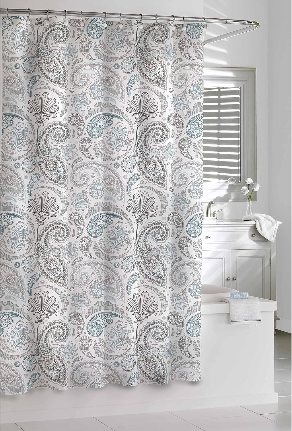 Garden Paisley Blue Grey Shower Curtain Cotton